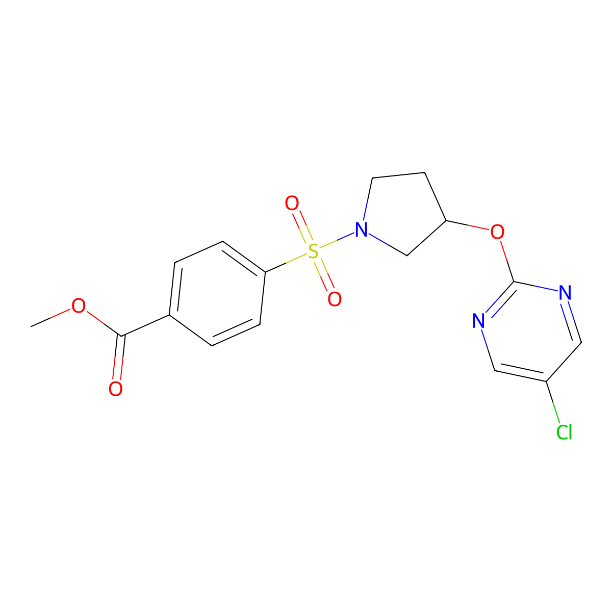 Methyl 4-({3-[(5-chloropyrimidin-2-yl)oxy]pyrrolidin-1-yl}sulfonyl)benzoate molecular structure, CAS 2034251-64-2