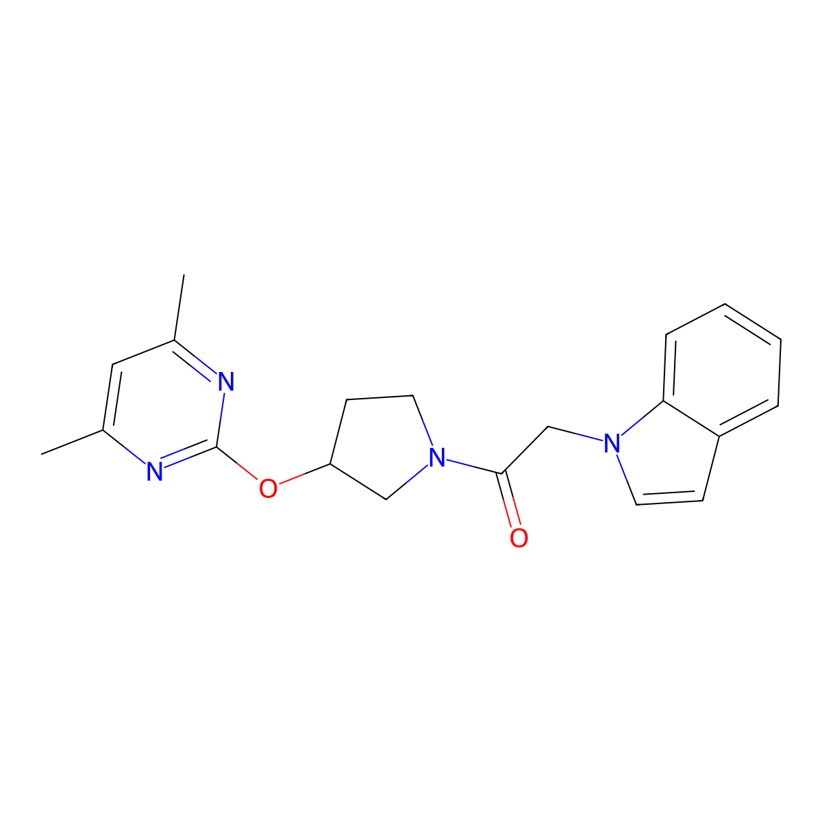 1-(3-((4,6-dimethylpyrimidin-2-yl)oxy)pyrrolidin-1-yl)-2-(1H-indol-1-yl)ethanone molecular structure, CAS 2034251-65-3
