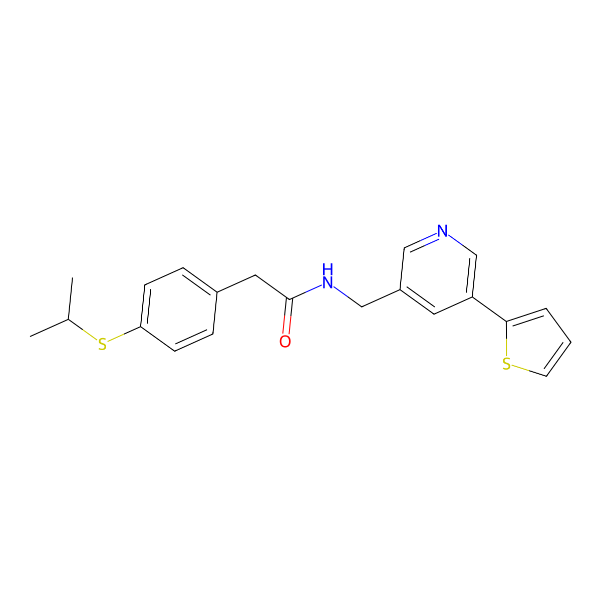 2-(4-(isopropylthio)phenyl)-N-((5-(thiophen-2-yl)pyridin-3-yl)methyl)acetamide molecular structure, CAS 2034251-67-5