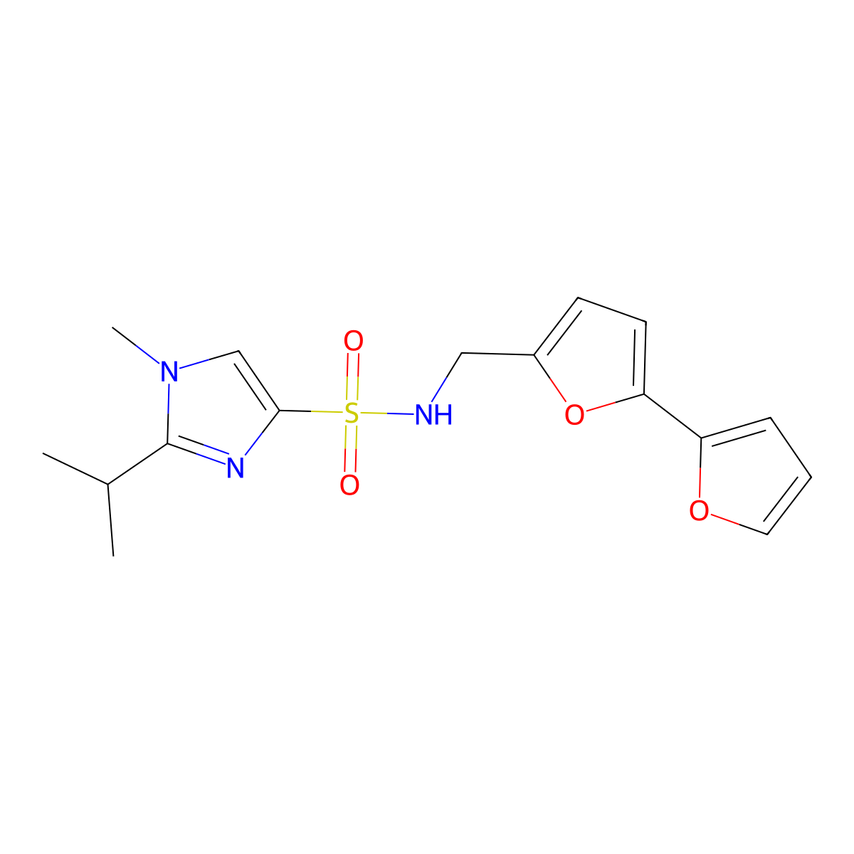 N-([2,2'-bifuran]-5-ylmethyl)-2-isopropyl-1-methyl-1H-imidazole-4-sulfonamide molecular structure, CAS 2034251-69-7