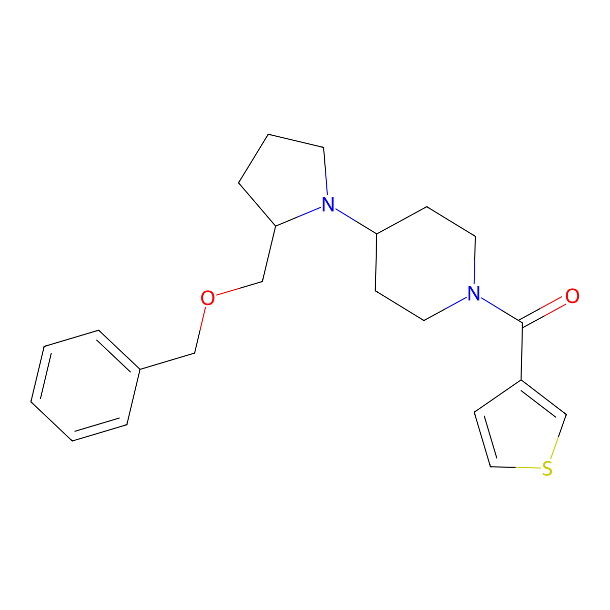 (4-(2-((Benzyloxy)methyl)pyrrolidin-1-yl)piperidin-1-yl)(thiophen-3-yl)methanone molecular structure, CAS 2034251-70-0
