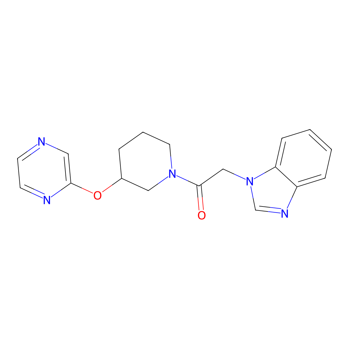 2-(1H-benzo[d]imidazol-1-yl)-1-(3-(pyrazin-2-yloxy)piperidin-1-yl)ethanone molecular structure, CAS 2034251-71-1