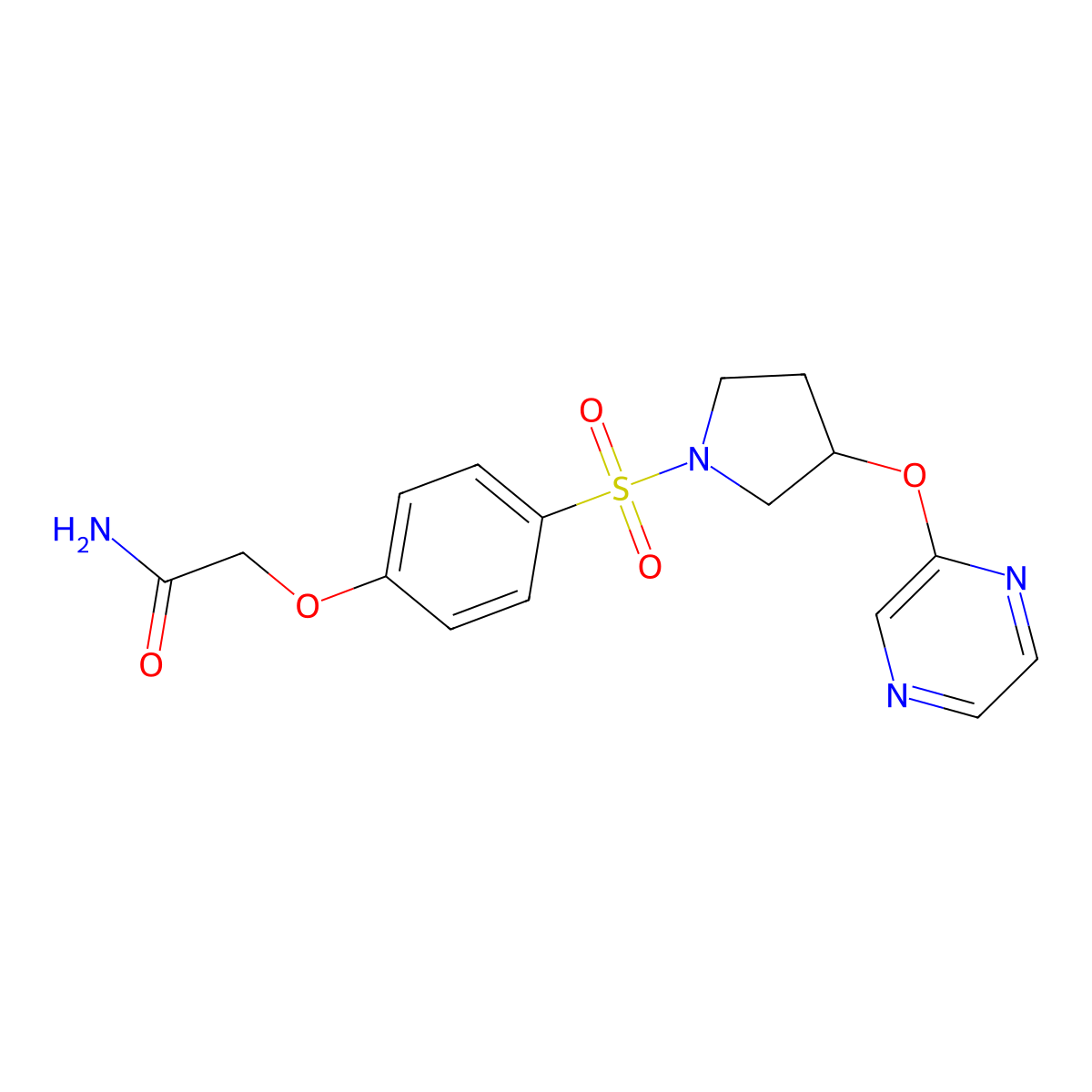 2-(4-((3-(Pyrazin-2-yloxy)pyrrolidin-1-yl)sulfonyl)phenoxy)acetamide molecular structure, CAS 2034251-73-3