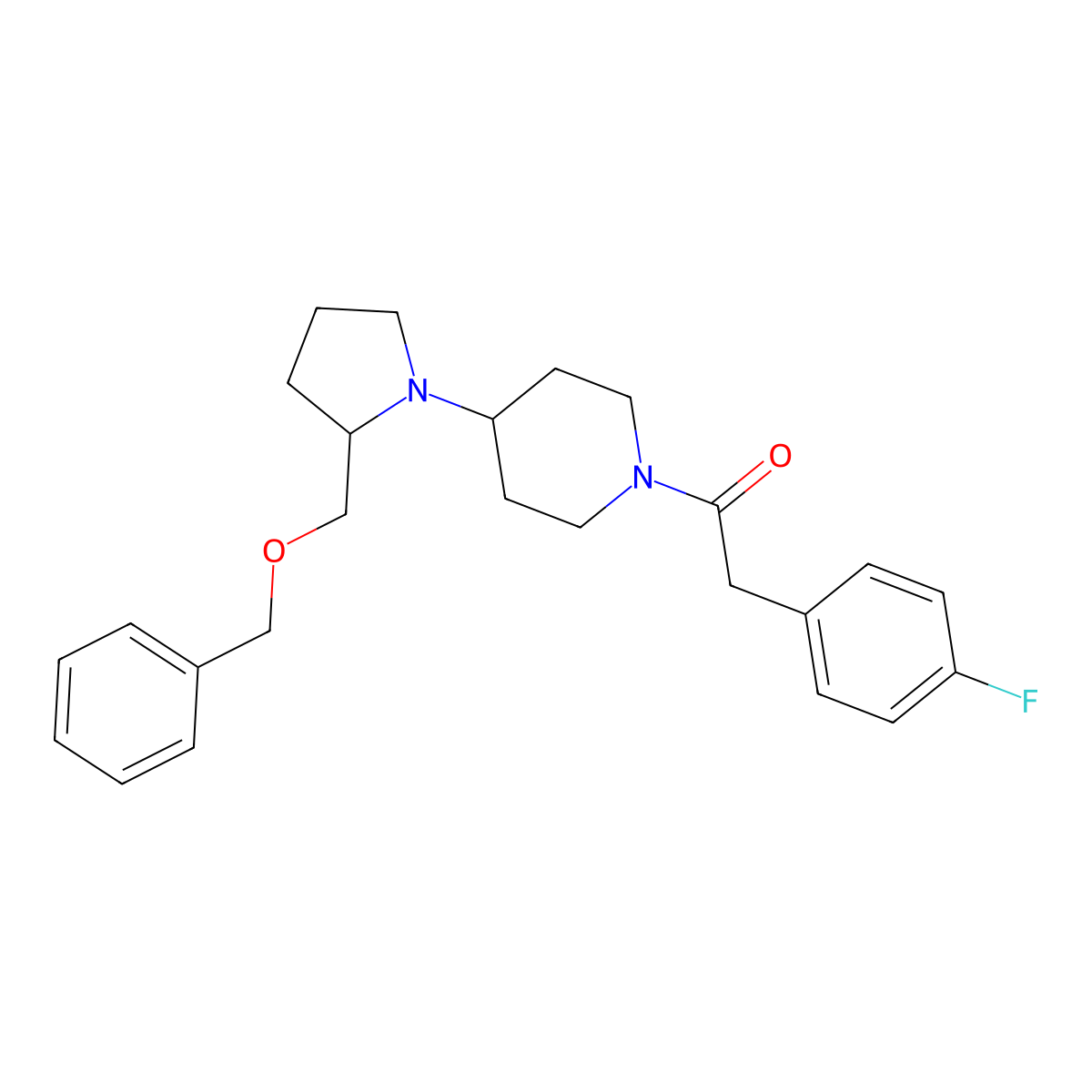1-(4-(2-((Benzyloxy)methyl)pyrrolidin-1-yl)piperidin-1-yl)-2-(4-fluorophenyl)ethanone molecular structure, CAS 2034251-74-4
