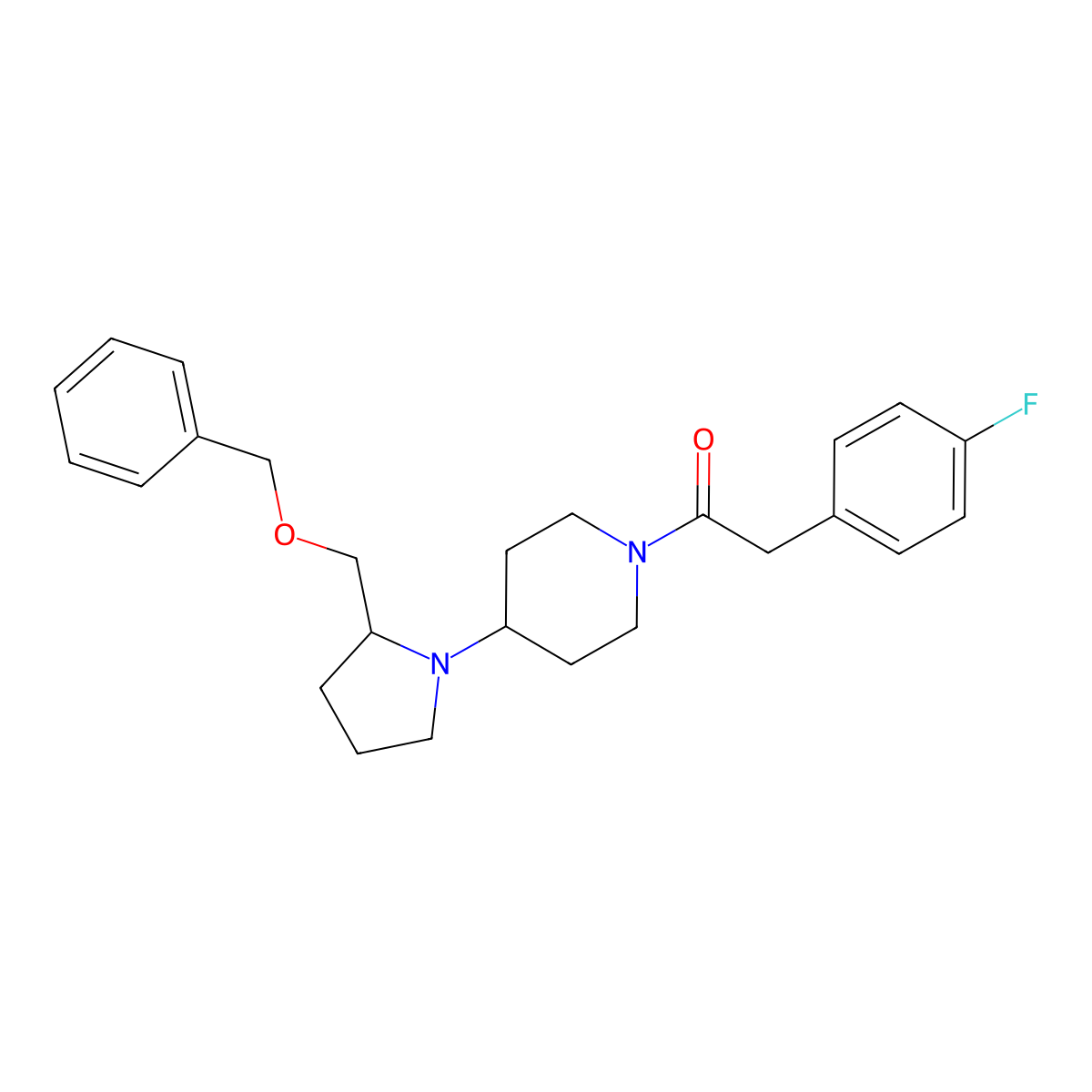 1-(4-(2-((Benzyloxy)methyl)pyrrolidin-1-yl)piperidin-1-yl)-2-(4-fluorophenyl)ethanone molecular structure, CAS 2034251-74-4