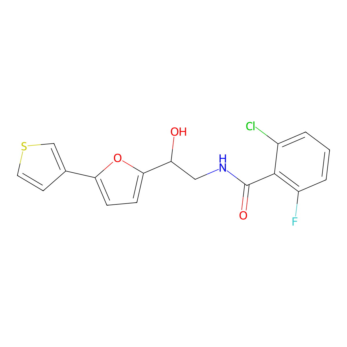 2-chloro-6-fluoro-N-{2-hydroxy-2-[5-(thiophen-3-yl)furan-2-yl]ethyl}benzamide molecular structure, CAS 2034251-77-7