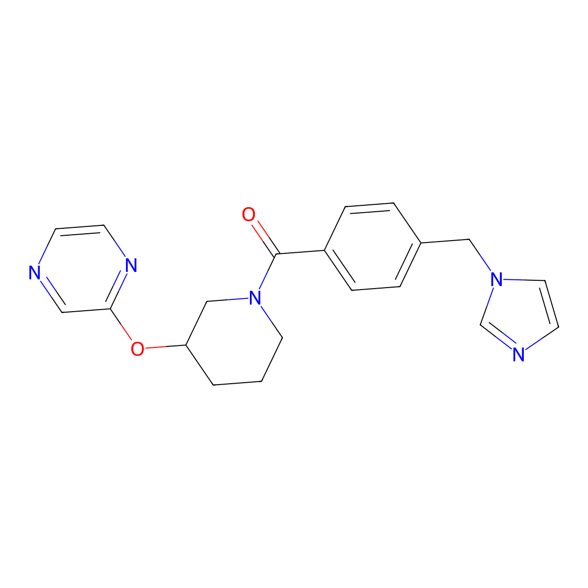 (4-((1H-imidazol-1-yl)methyl)phenyl)(3-(pyrazin-2-yloxy)piperidin-1-yl)methanone molecular structure, CAS 2034251-78-8