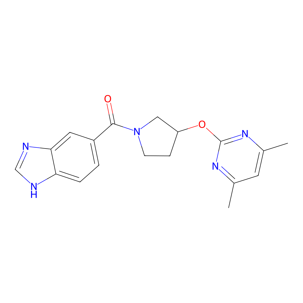 (1H-benzo[d]imidazol-5-yl)(3-((4,6-dimethylpyrimidin-2-yl)oxy)pyrrolidin-1-yl)methanone molecular structure, CAS 2034251-79-9