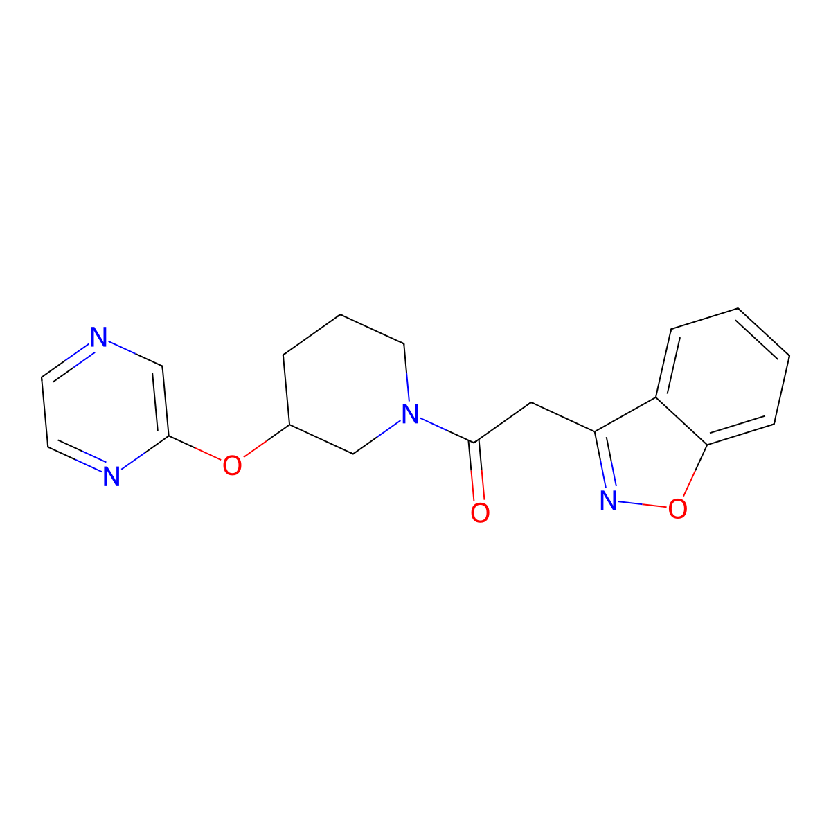 2-(Benzo[d]isoxazol-3-yl)-1-(3-(pyrazin-2-yloxy)piperidin-1-yl)ethanone molecular structure, CAS 2034251-82-4