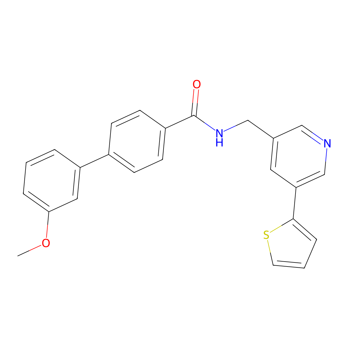 3'-methoxy-N-((5-(thiophen-2-yl)pyridin-3-yl)methyl)-[1,1'-biphenyl]-4-carboxamide molecular structure, CAS 2034251-83-5