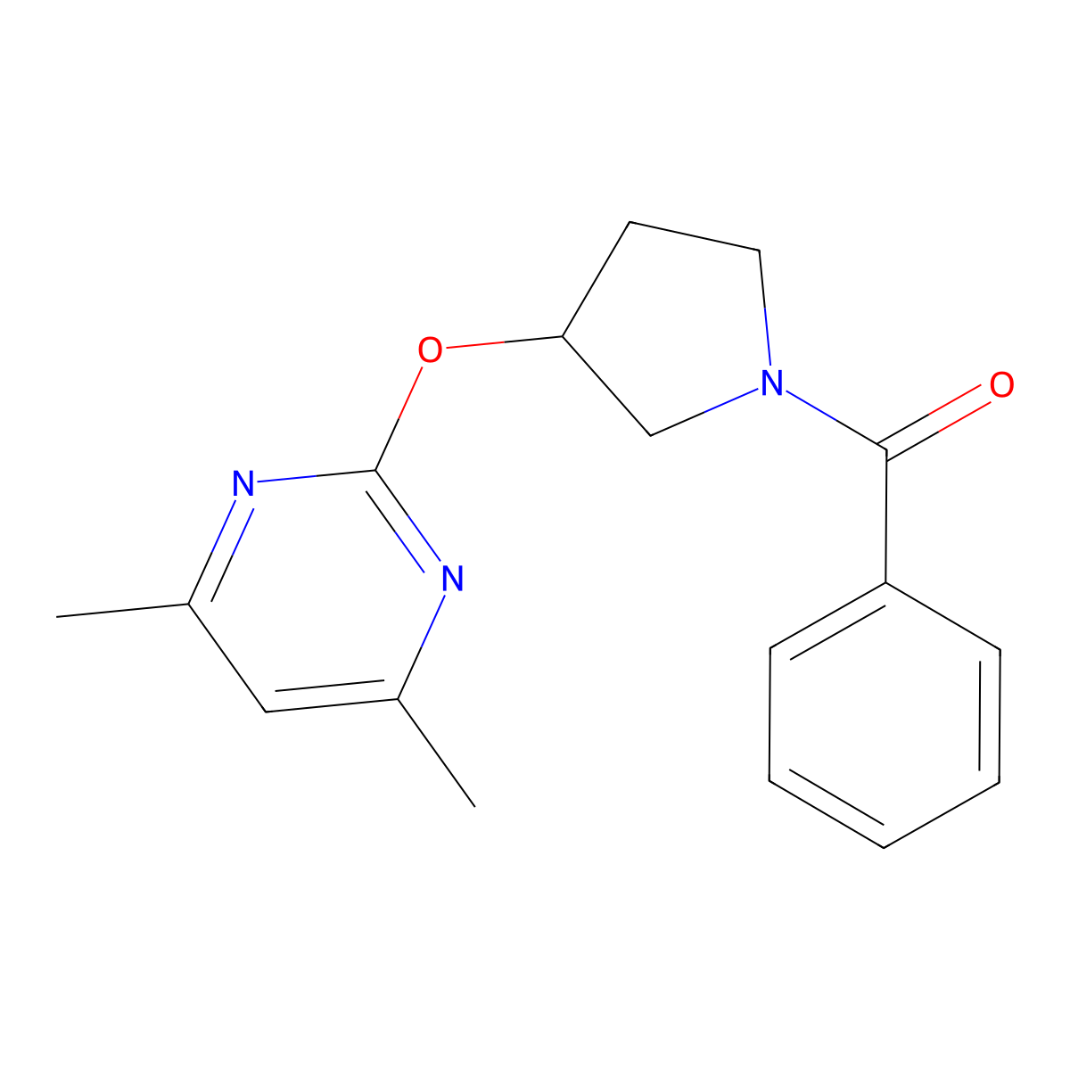 (3-((4,6-Dimethylpyrimidin-2-yl)oxy)pyrrolidin-1-yl)(phenyl)methanone molecular structure, CAS 2034251-85-7