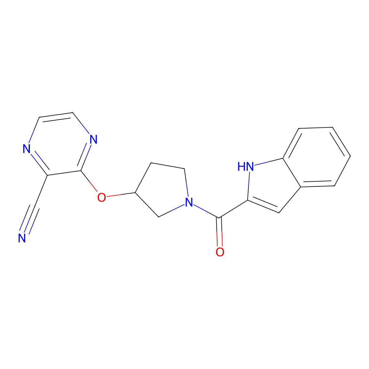 3-((1-(1H-indole-2-carbonyl)pyrrolidin-3-yl)oxy)pyrazine-2-carbonitrile molecular structure, CAS 2034251-87-9
