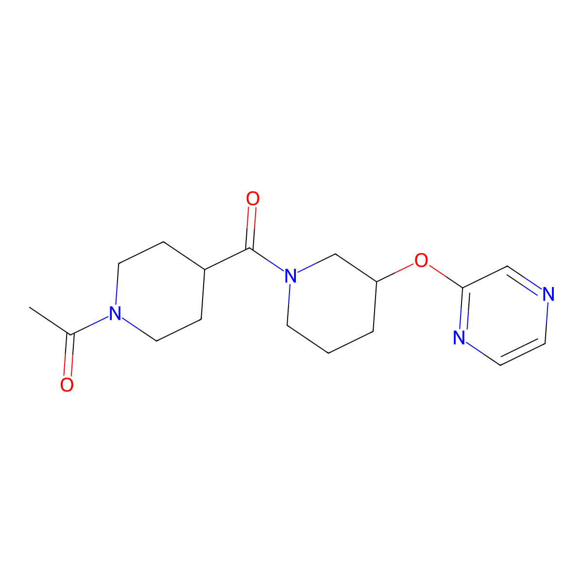 1-(4-(3-(Pyrazin-2-yloxy)piperidine-1-carbonyl)piperidin-1-yl)ethanone molecular structure, CAS 2034251-91-5