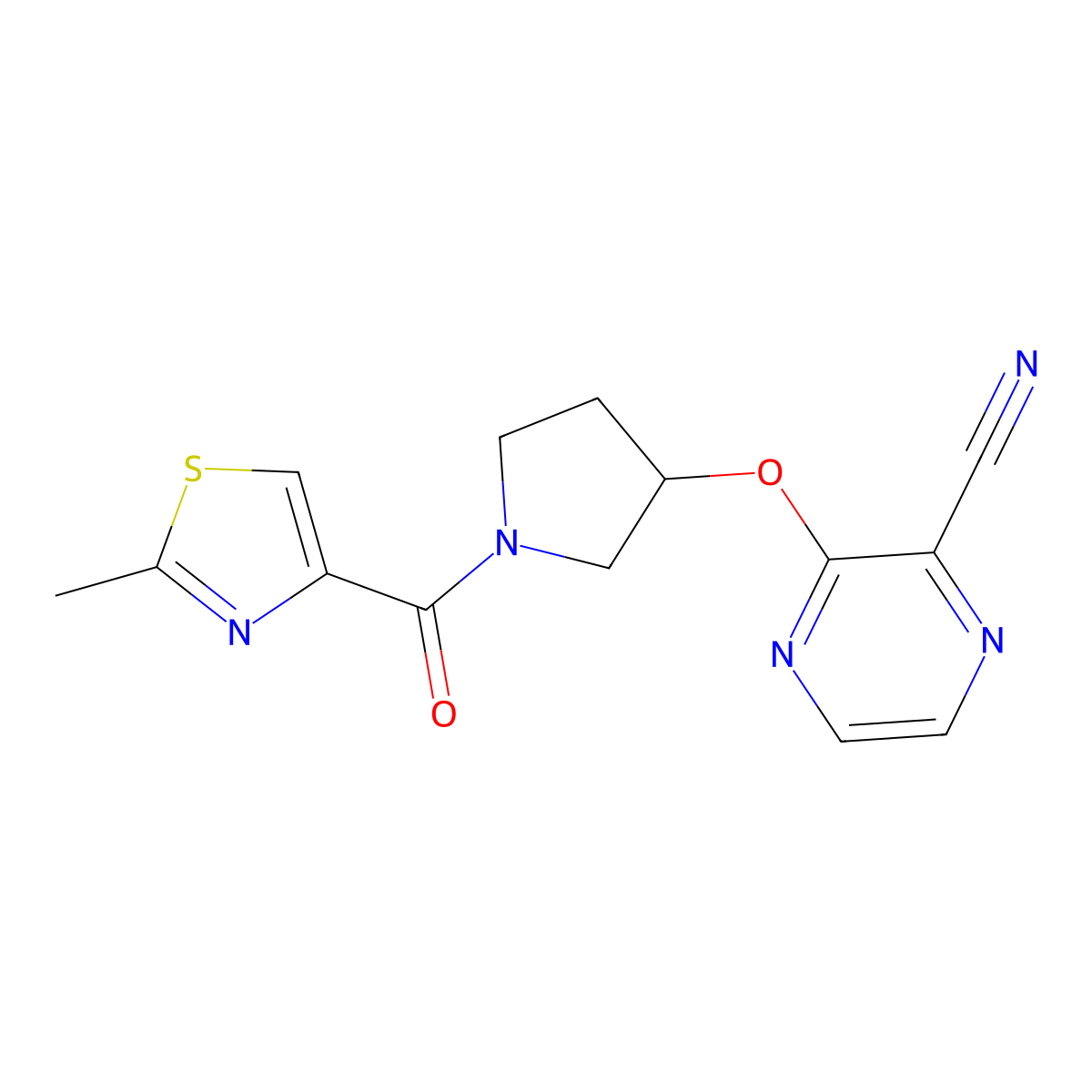3-((1-(2-Methylthiazole-4-carbonyl)pyrrolidin-3-yl)oxy)pyrazine-2-carbonitrile molecular structure, CAS 2034251-94-8