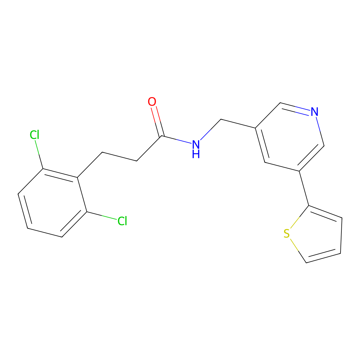 3-(2,6-dichlorophenyl)-N-((5-(thiophen-2-yl)pyridin-3-yl)methyl)propanamide molecular structure, CAS 2034251-95-9