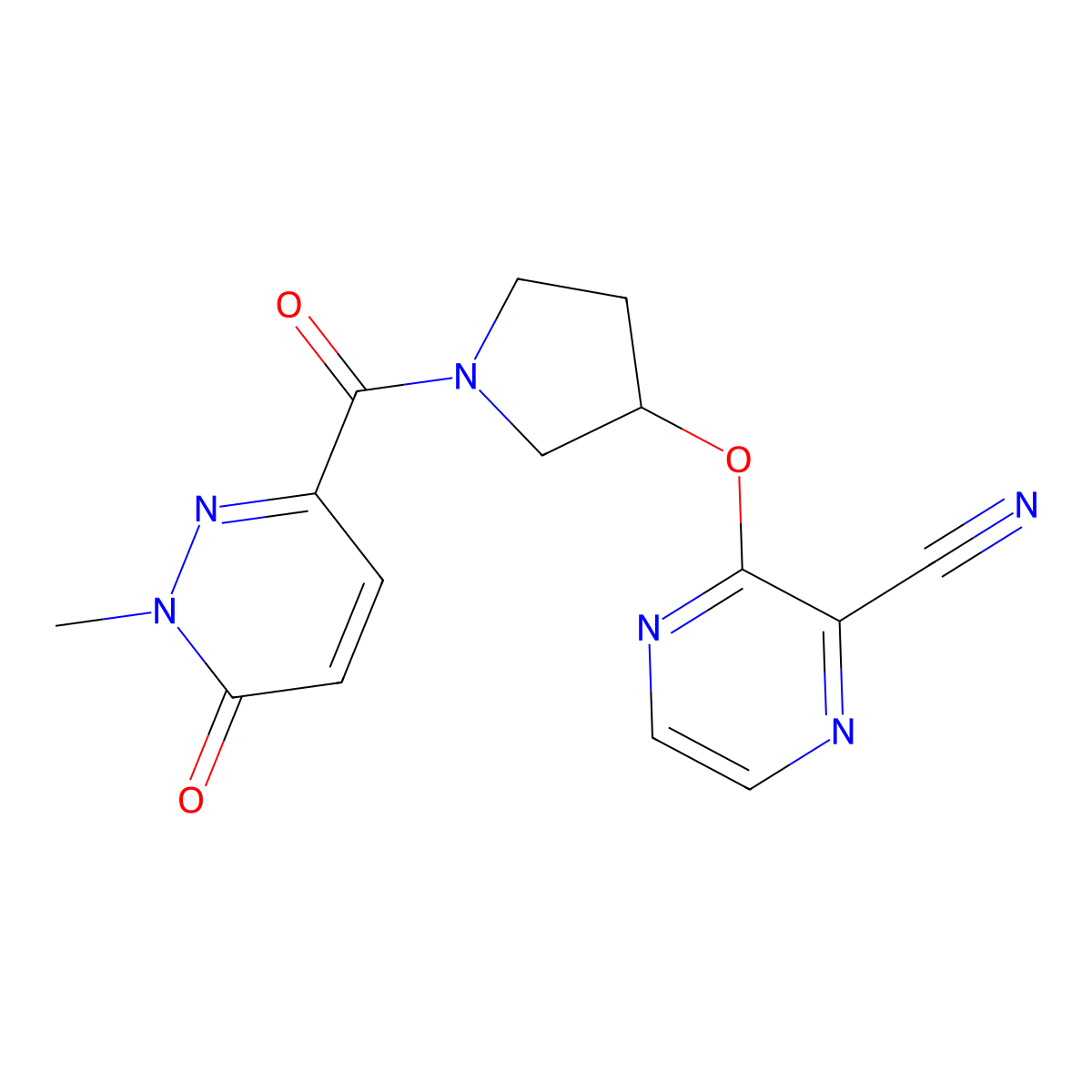 3-{[1-(1-Methyl-6-oxo-1,6-dihydropyridazine-3-carbonyl)pyrrolidin-3-yl]oxy}pyrazine-2-carbonitrile molecular structure, CAS 2034251-97-1