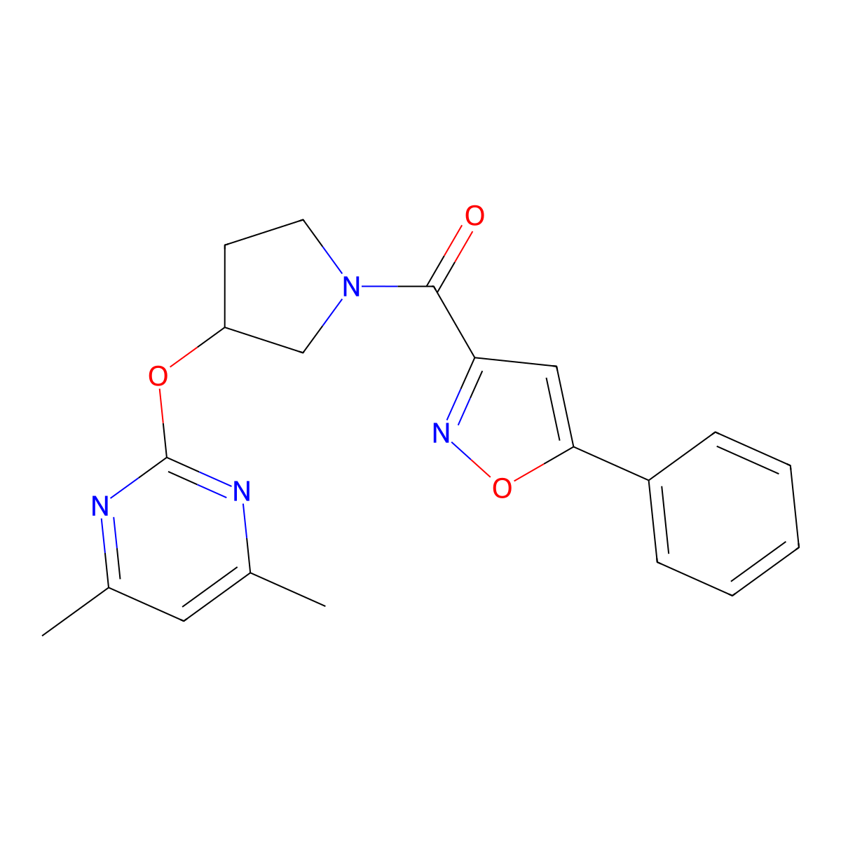 (3-((4,6-Dimethylpyrimidin-2-yl)oxy)pyrrolidin-1-yl)(5-phenylisoxazol-3-yl)methanone molecular structure, CAS 2034251-98-2