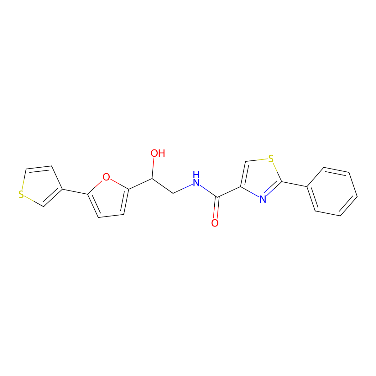 N-(2-hydroxy-2-(5-(thiophen-3-yl)furan-2-yl)ethyl)-2-phenylthiazole-4-carboxamide molecular structure, CAS 2034252-04-3