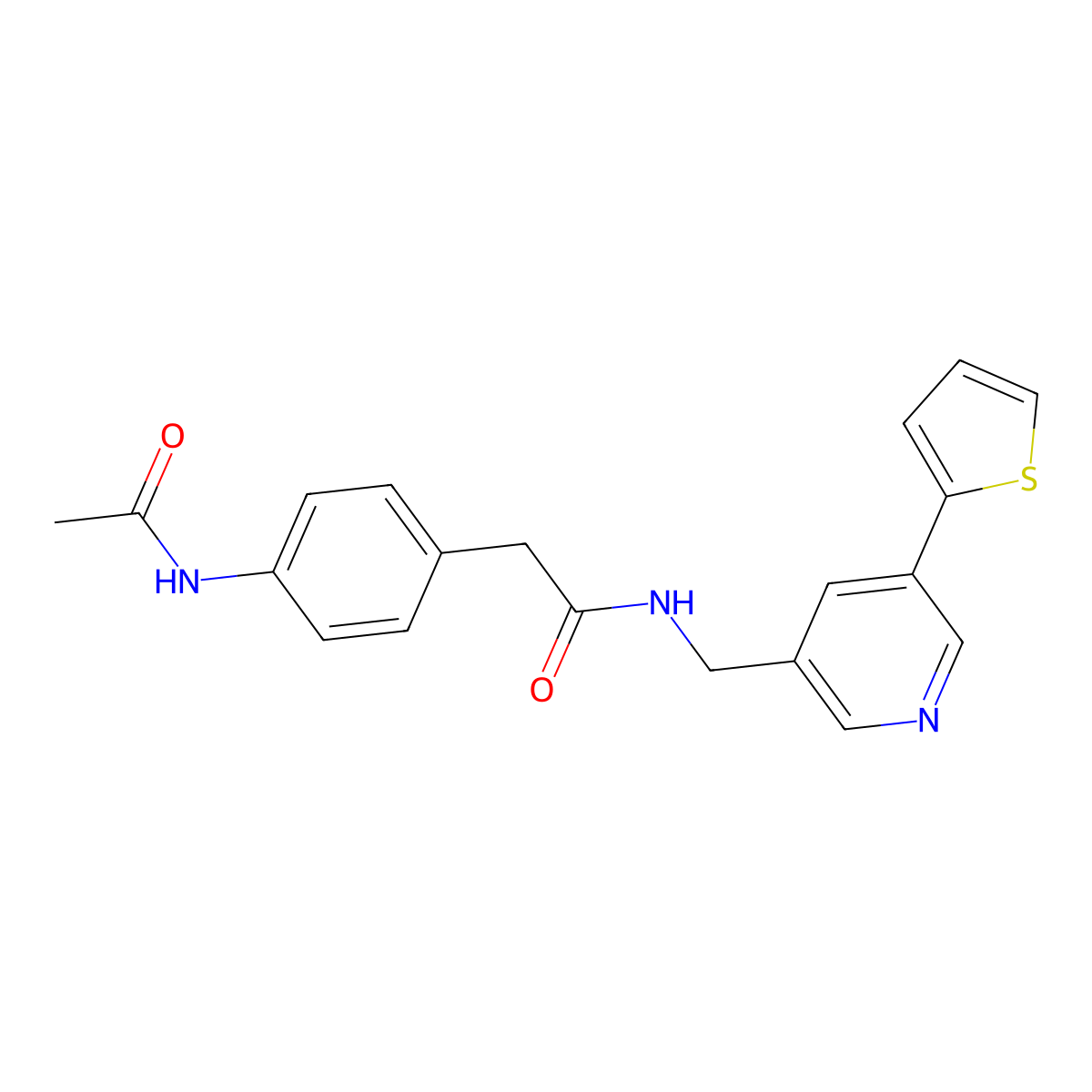 2-(4-acetamidophenyl)-N-((5-(thiophen-2-yl)pyridin-3-yl)methyl)acetamide molecular structure, CAS 2034252-05-4