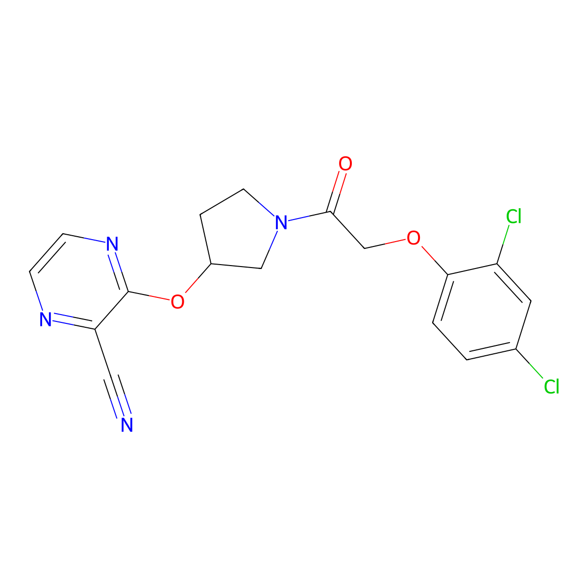 3-((1-(2-(2,4-Dichlorophenoxy)acetyl)pyrrolidin-3-yl)oxy)pyrazine-2-carbonitrile molecular structure, CAS 2034252-08-7