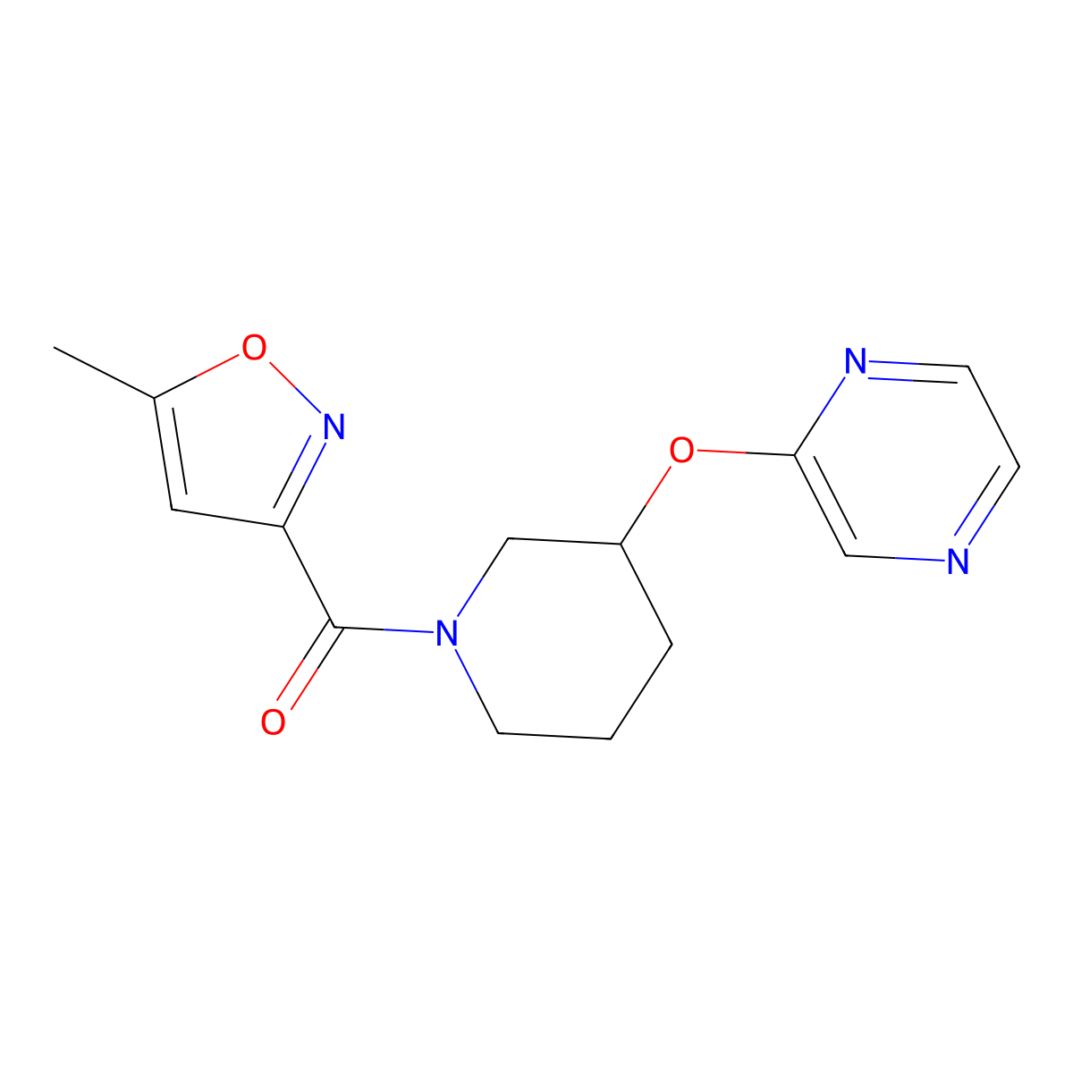 (5-Methylisoxazol-3-yl)(3-(pyrazin-2-yloxy)piperidin-1-yl)methanone molecular structure, CAS 2034252-11-2