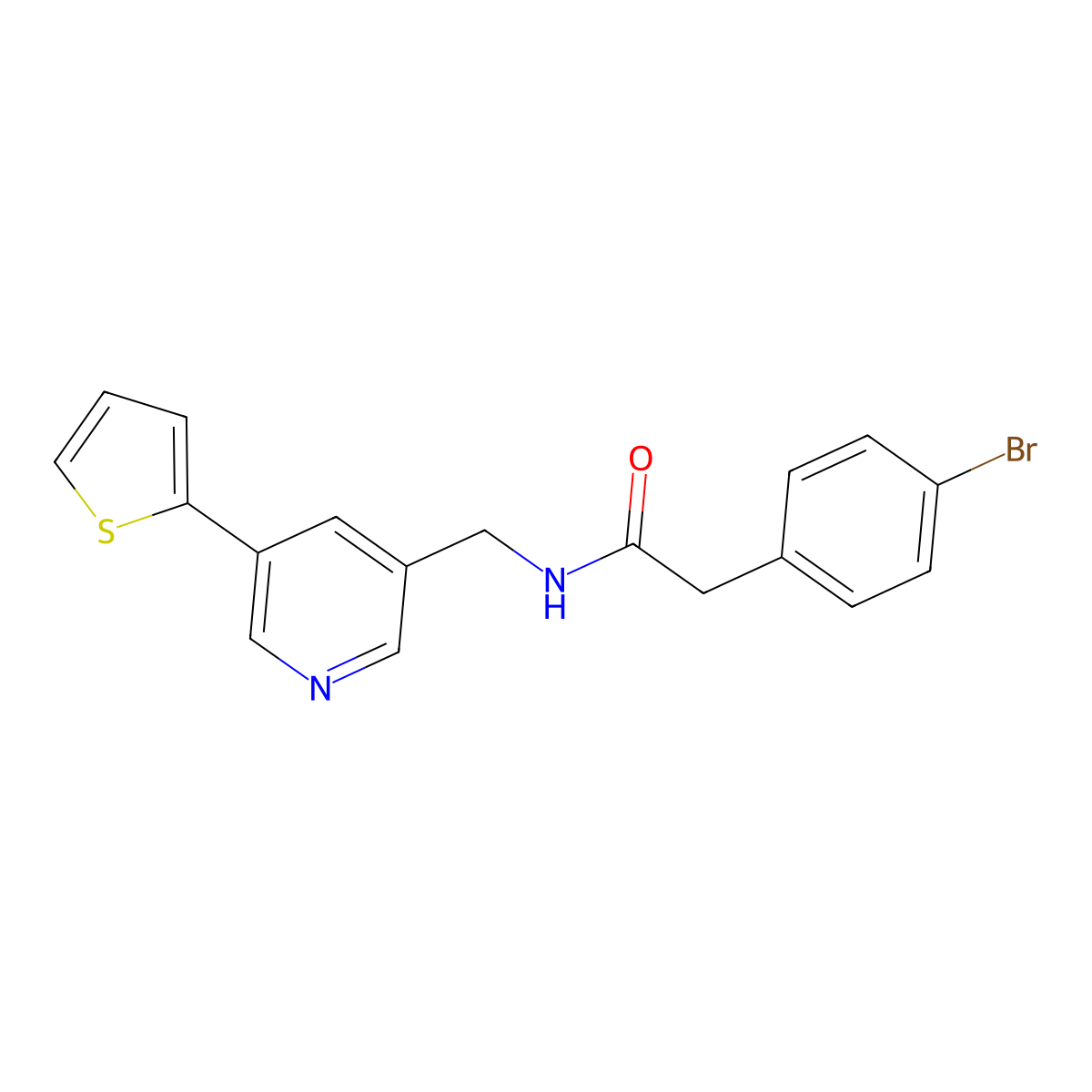 2-(4-bromophenyl)-N-{[5-(thiophen-2-yl)pyridin-3-yl]methyl}acetamide molecular structure, CAS 2034252-12-3