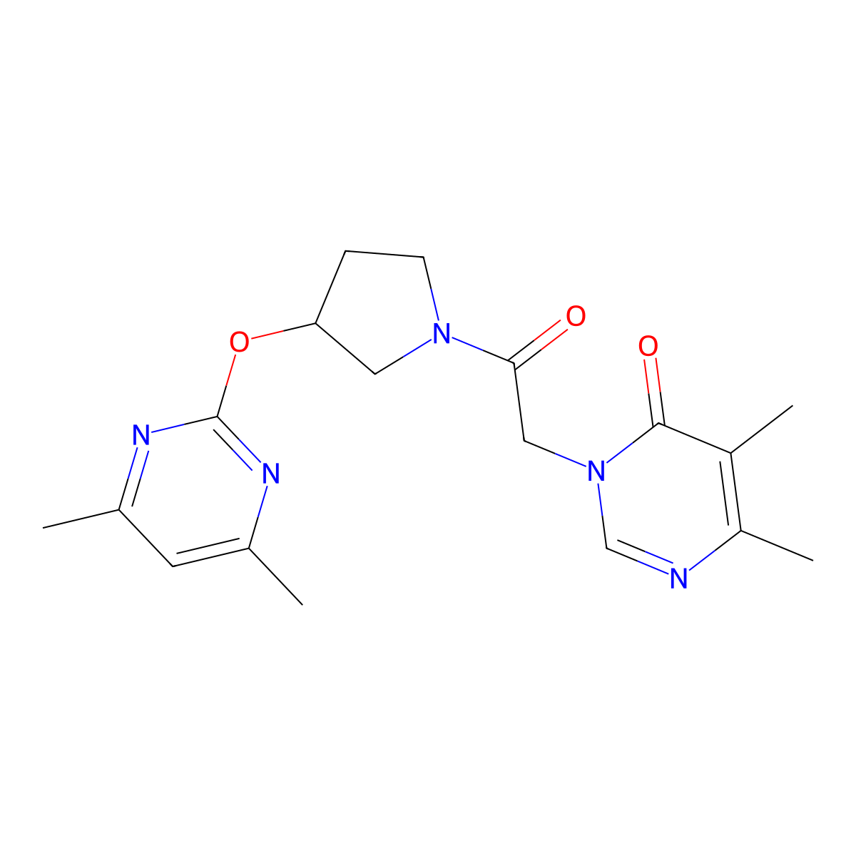 3-(2-(3-((4,6-dimethylpyrimidin-2-yl)oxy)pyrrolidin-1-yl)-2-oxoethyl)-5,6-dimethylpyrimidin-4(3H)-one molecular structure, CAS 2034252-13-4