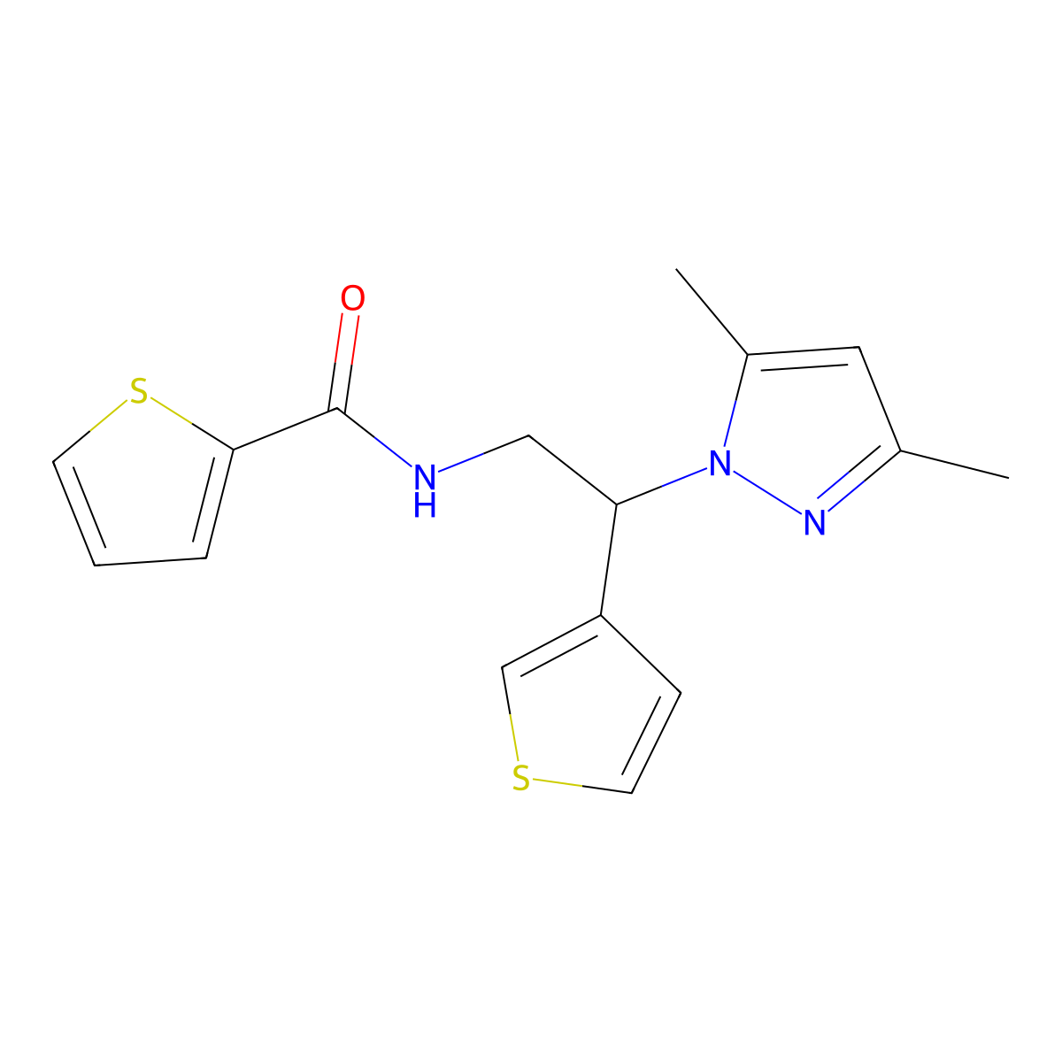 N-(2-(3,5-dimethyl-1H-pyrazol-1-yl)-2-(thiophen-3-yl)ethyl)thiophene-2-carboxamide molecular structure, CAS 2034252-16-7