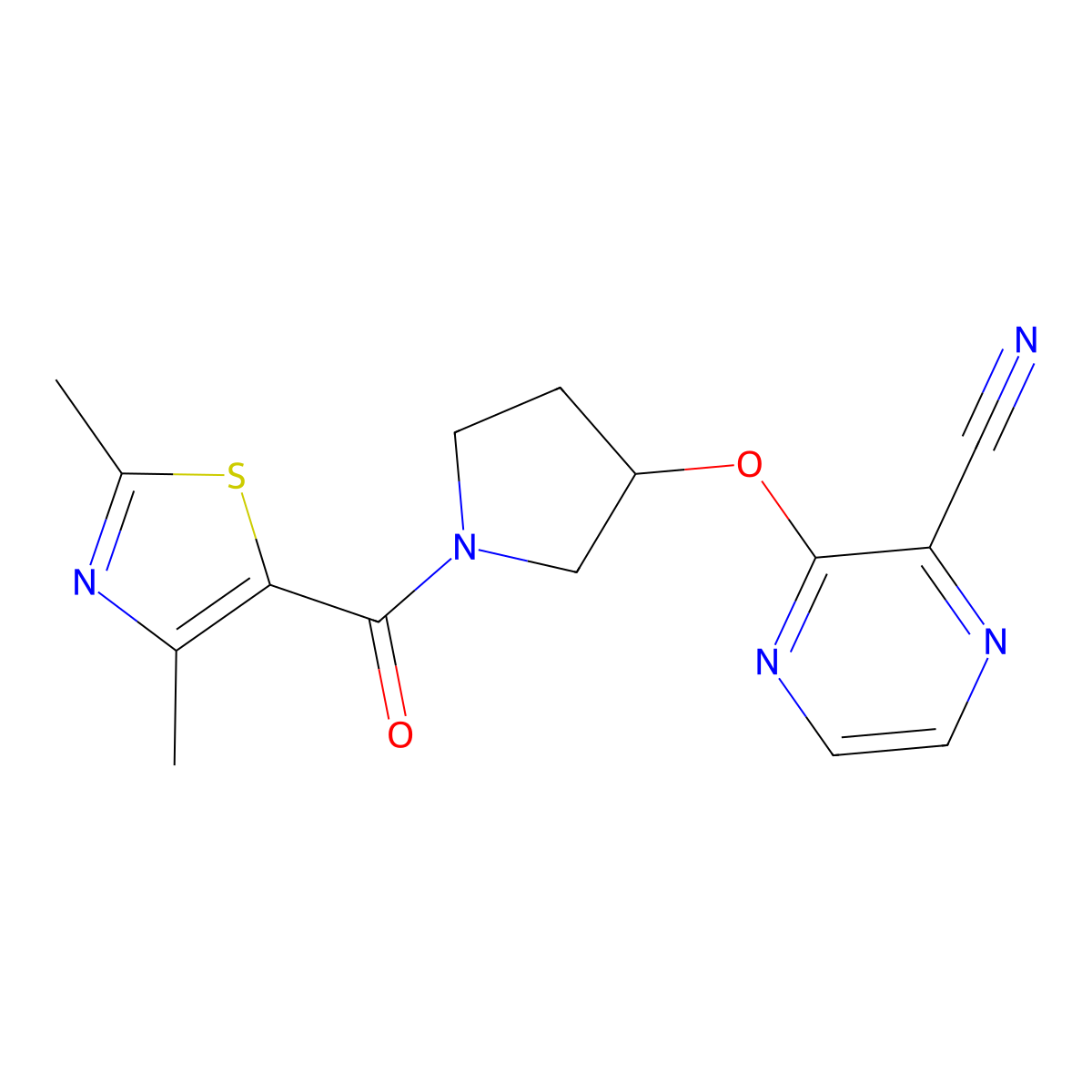 3-((1-(2,4-Dimethylthiazole-5-carbonyl)pyrrolidin-3-yl)oxy)pyrazine-2-carbonitrile molecular structure, CAS 2034252-18-9