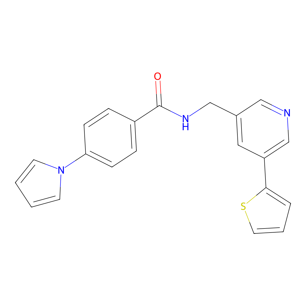 4-(1H-pyrrol-1-yl)-N-((5-(thiophen-2-yl)pyridin-3-yl)methyl)benzamide molecular structure, CAS 2034252-19-0