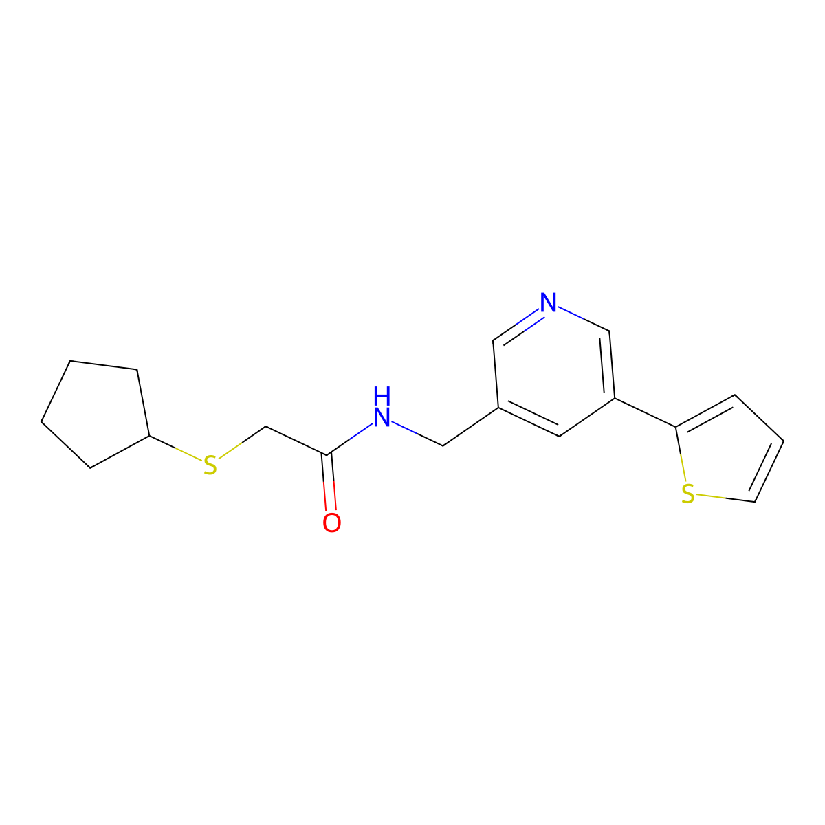 2-(cyclopentylthio)-N-((5-(thiophen-2-yl)pyridin-3-yl)methyl)acetamide molecular structure, CAS 2034252-23-6