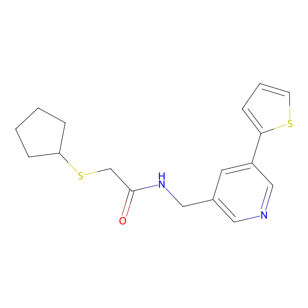 2-(cyclopentylthio)-N-((5-(thiophen-2-yl)pyridin-3-yl)methyl)acetamide molecular structure, CAS 2034252-23-6