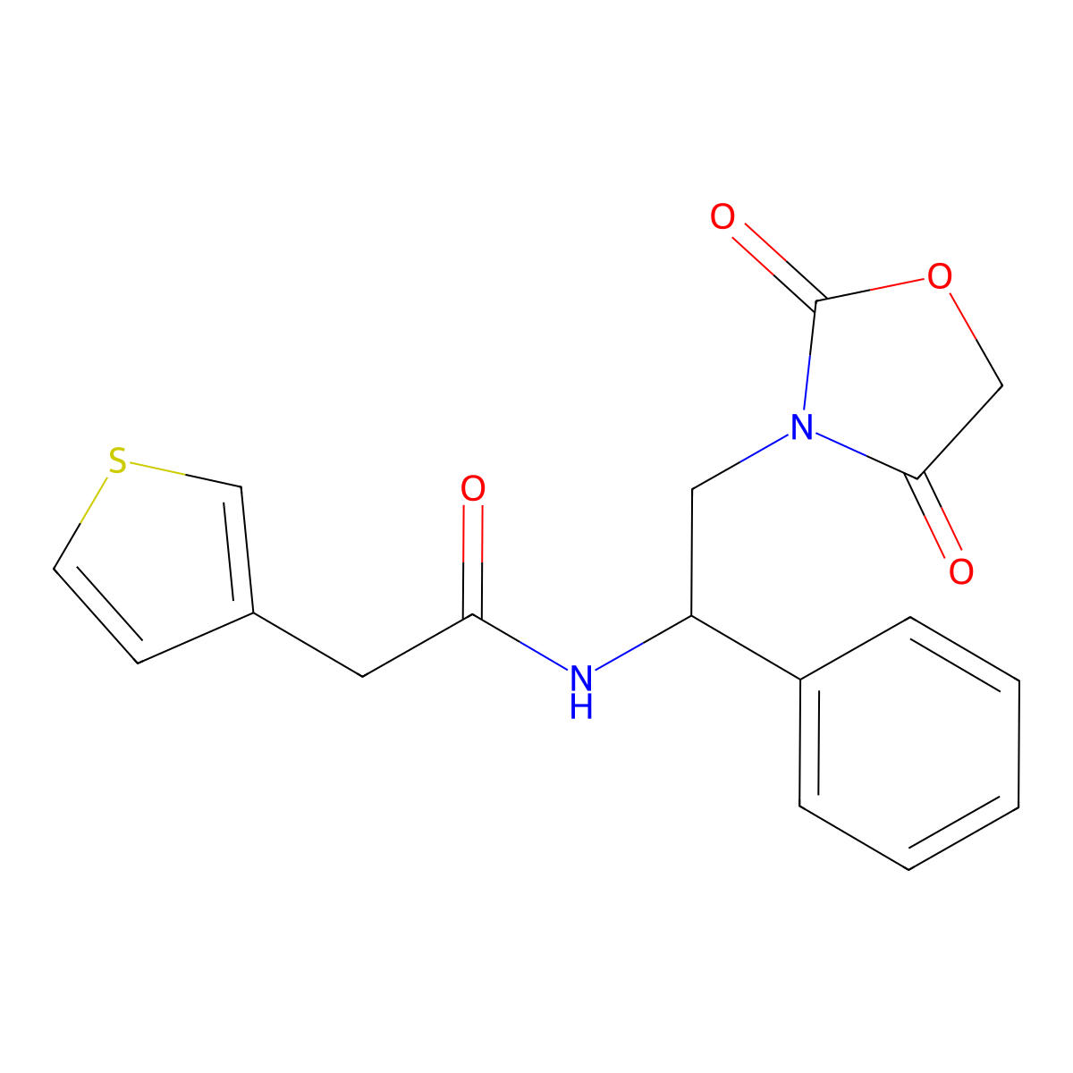 N-(2-(2,4-dioxooxazolidin-3-yl)-1-phenylethyl)-2-(thiophen-3-yl)acetamide molecular structure, CAS 2034252-28-1