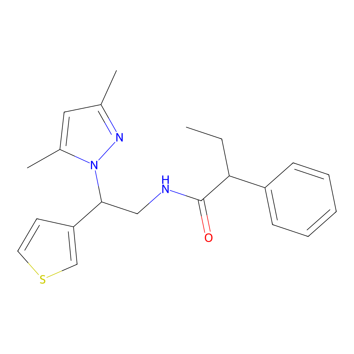 N-[2-(3,5-dimethyl-1H-pyrazol-1-yl)-2-(thiophen-3-yl)ethyl]-2-phenylbutanamide molecular structure, CAS 2034252-29-2