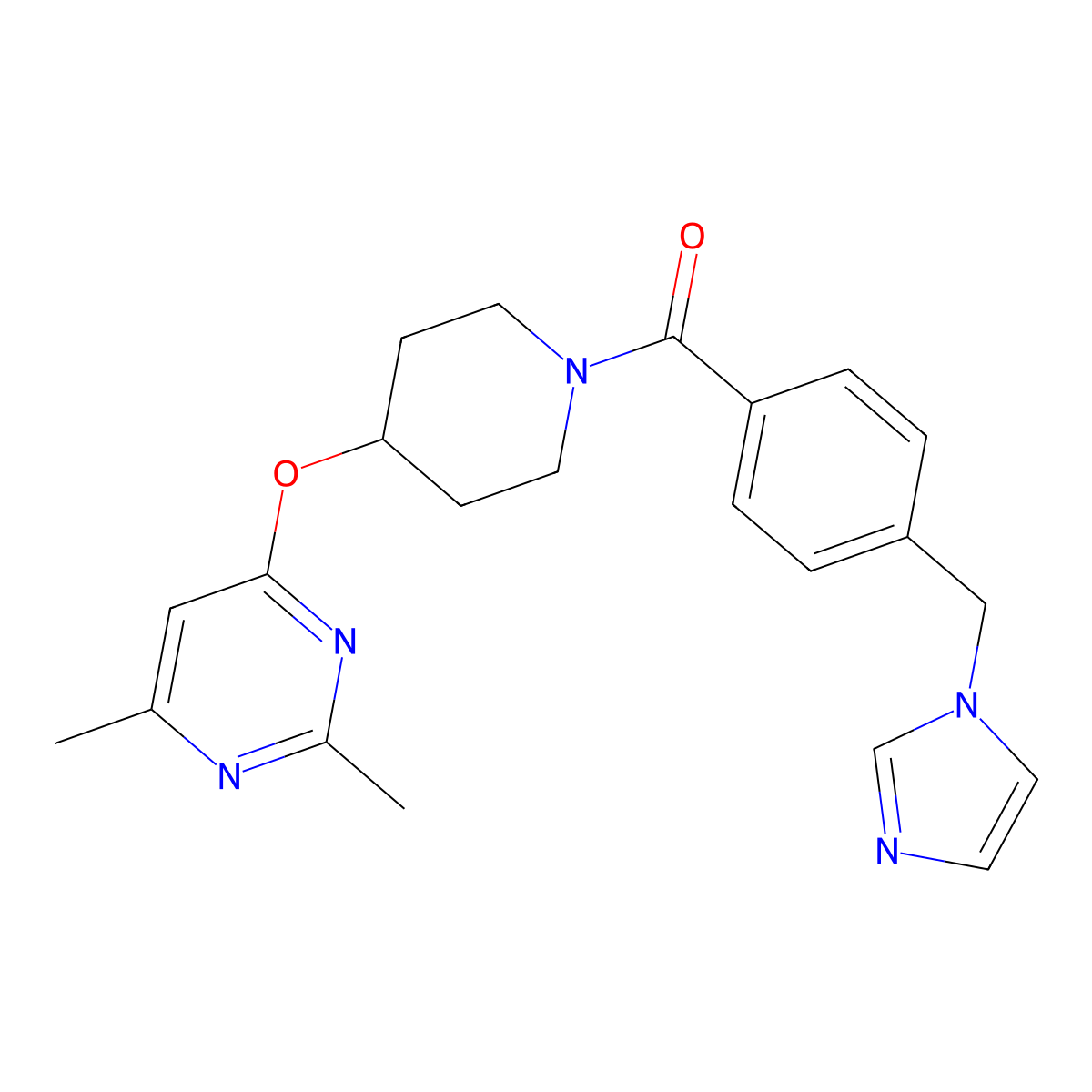 (4-((1H-imidazol-1-yl)methyl)phenyl)(4-((2,6-dimethylpyrimidin-4-yl)oxy)piperidin-1-yl)methanone molecular structure, CAS 2034252-31-6