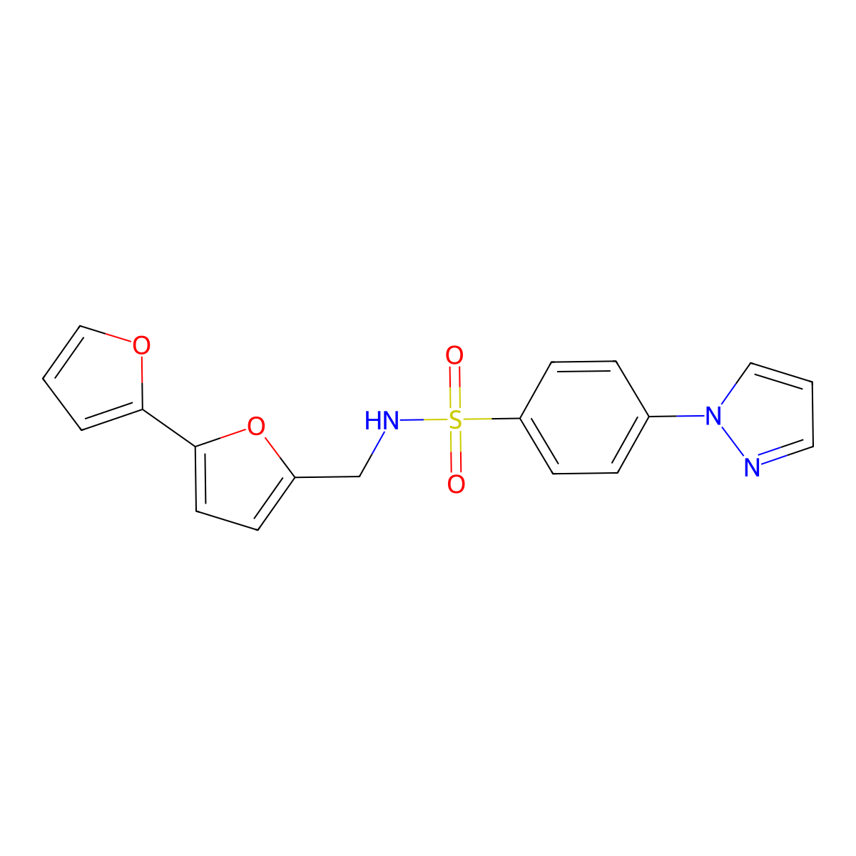 N-([2,2'-bifuran]-5-ylmethyl)-4-(1H-pyrazol-1-yl)benzenesulfonamide molecular structure, CAS 2034252-32-7