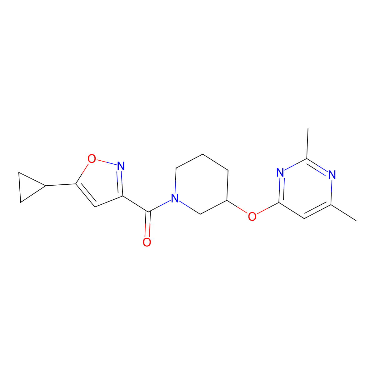 (5-Cyclopropylisoxazol-3-yl)(3-((2,6-dimethylpyrimidin-4-yl)oxy)piperidin-1-yl)methanone molecular structure, CAS 2034252-34-9