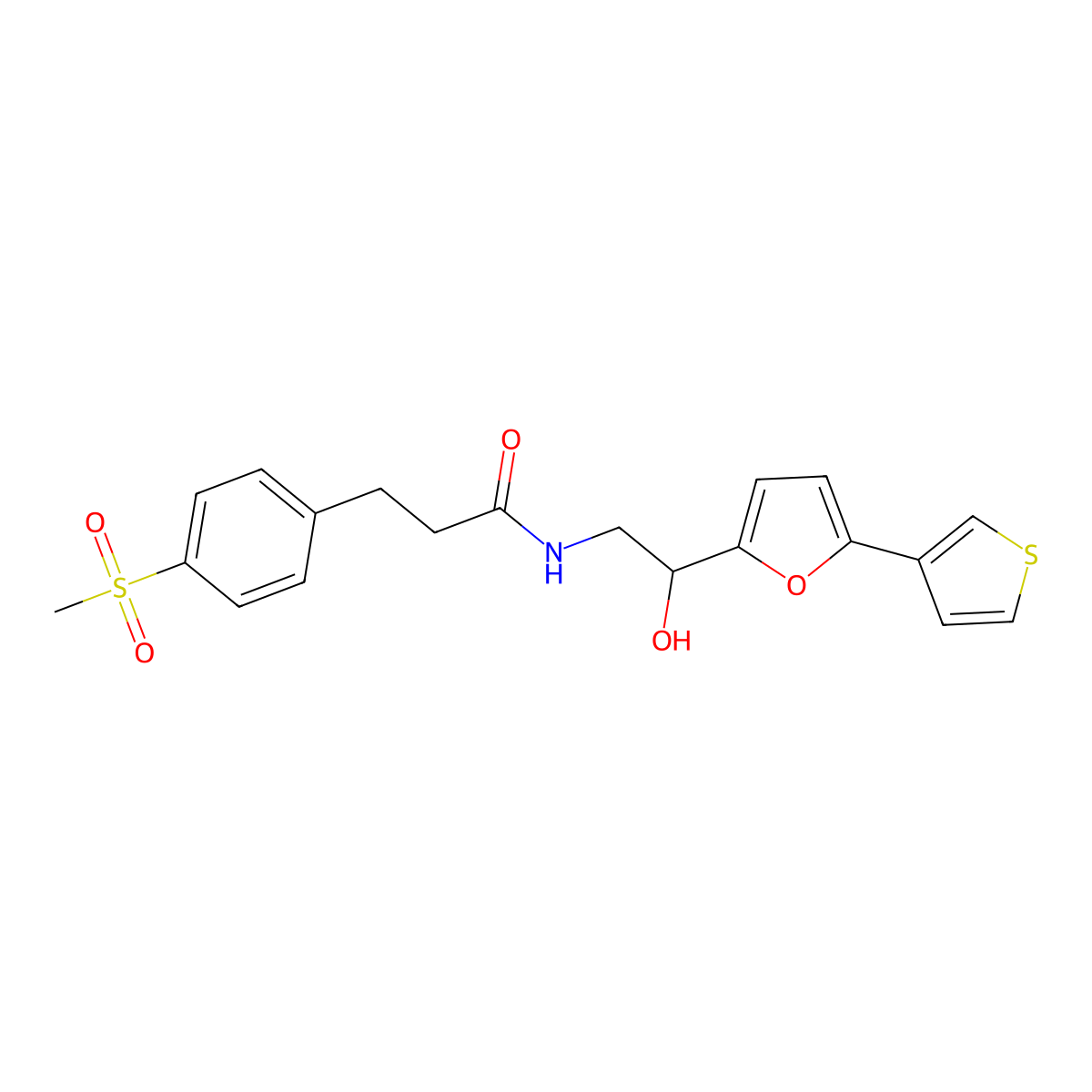 N-(2-hydroxy-2-(5-(thiophen-3-yl)furan-2-yl)ethyl)-3-(4-(methylsulfonyl)phenyl)propanamide molecular structure, CAS 2034252-40-7