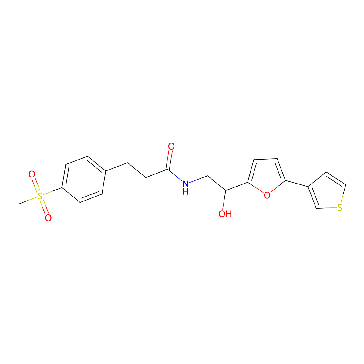 N-(2-hydroxy-2-(5-(thiophen-3-yl)furan-2-yl)ethyl)-3-(4-(methylsulfonyl)phenyl)propanamide molecular structure, CAS 2034252-40-7