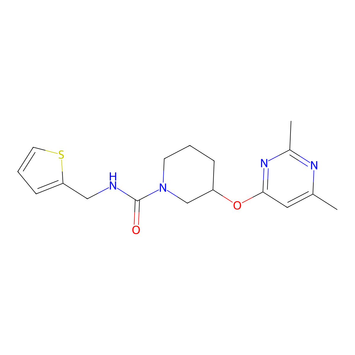 3-[(2,6-dimethylpyrimidin-4-yl)oxy]-N-[(thiophen-2-yl)methyl]piperidine-1-carboxamide molecular structure, CAS 2034252-44-1