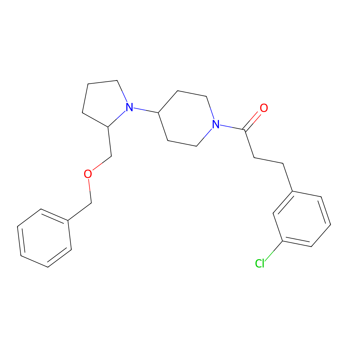 1-(4-(2-((Benzyloxy)methyl)pyrrolidin-1-yl)piperidin-1-yl)-3-(3-chlorophenyl)propan-1-one molecular structure, CAS 2034252-45-2