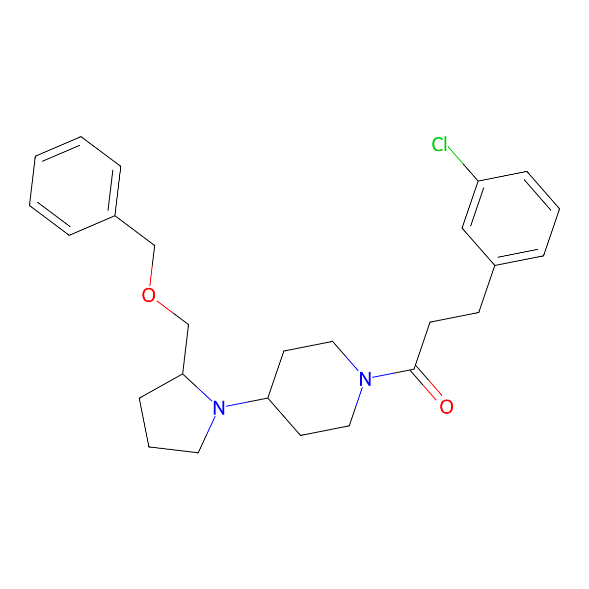 1-(4-(2-((Benzyloxy)methyl)pyrrolidin-1-yl)piperidin-1-yl)-3-(3-chlorophenyl)propan-1-one molecular structure, CAS 2034252-45-2