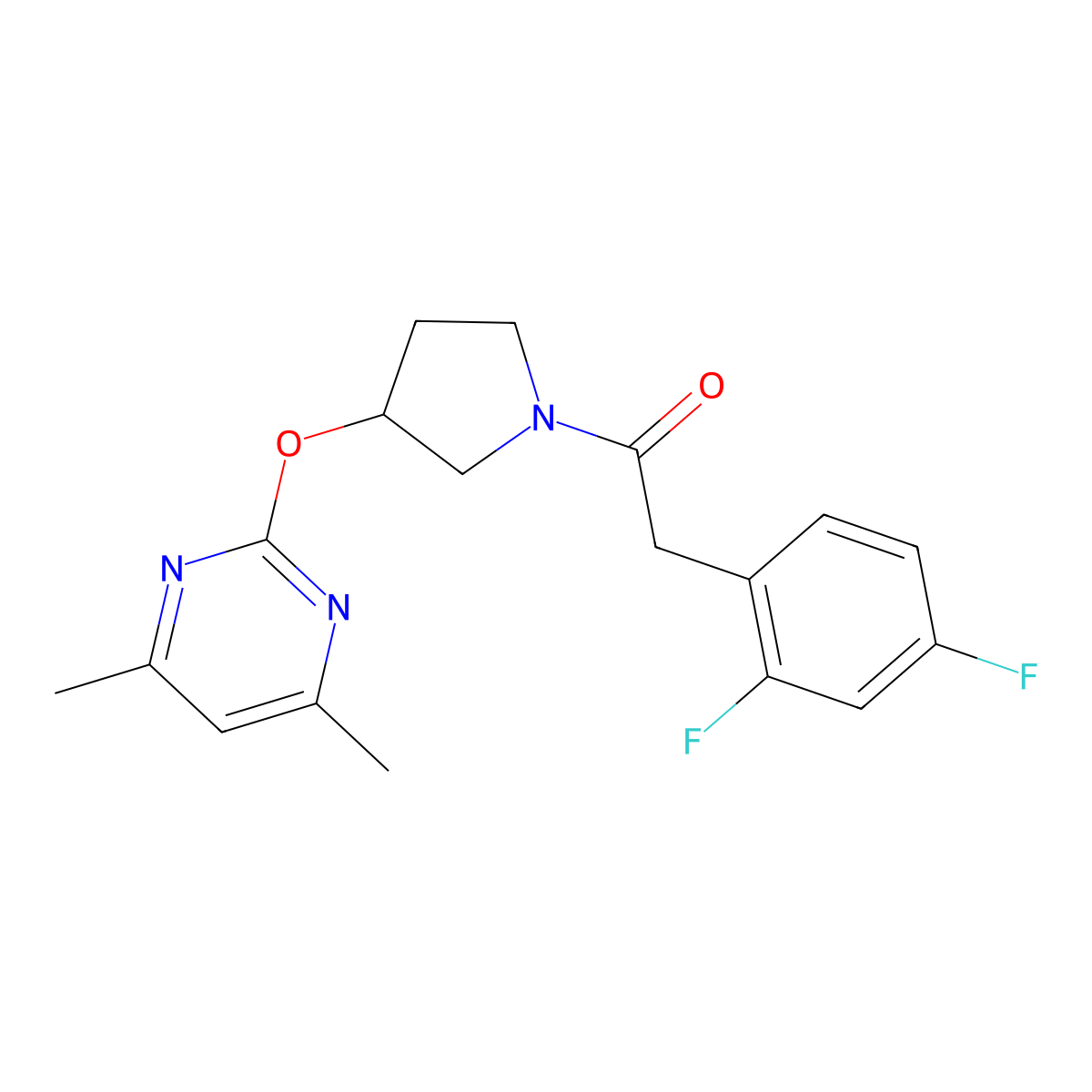 2-(2,4-Difluorophenyl)-1-(3-((4,6-dimethylpyrimidin-2-yl)oxy)pyrrolidin-1-yl)ethanone molecular structure, CAS 2034252-46-3