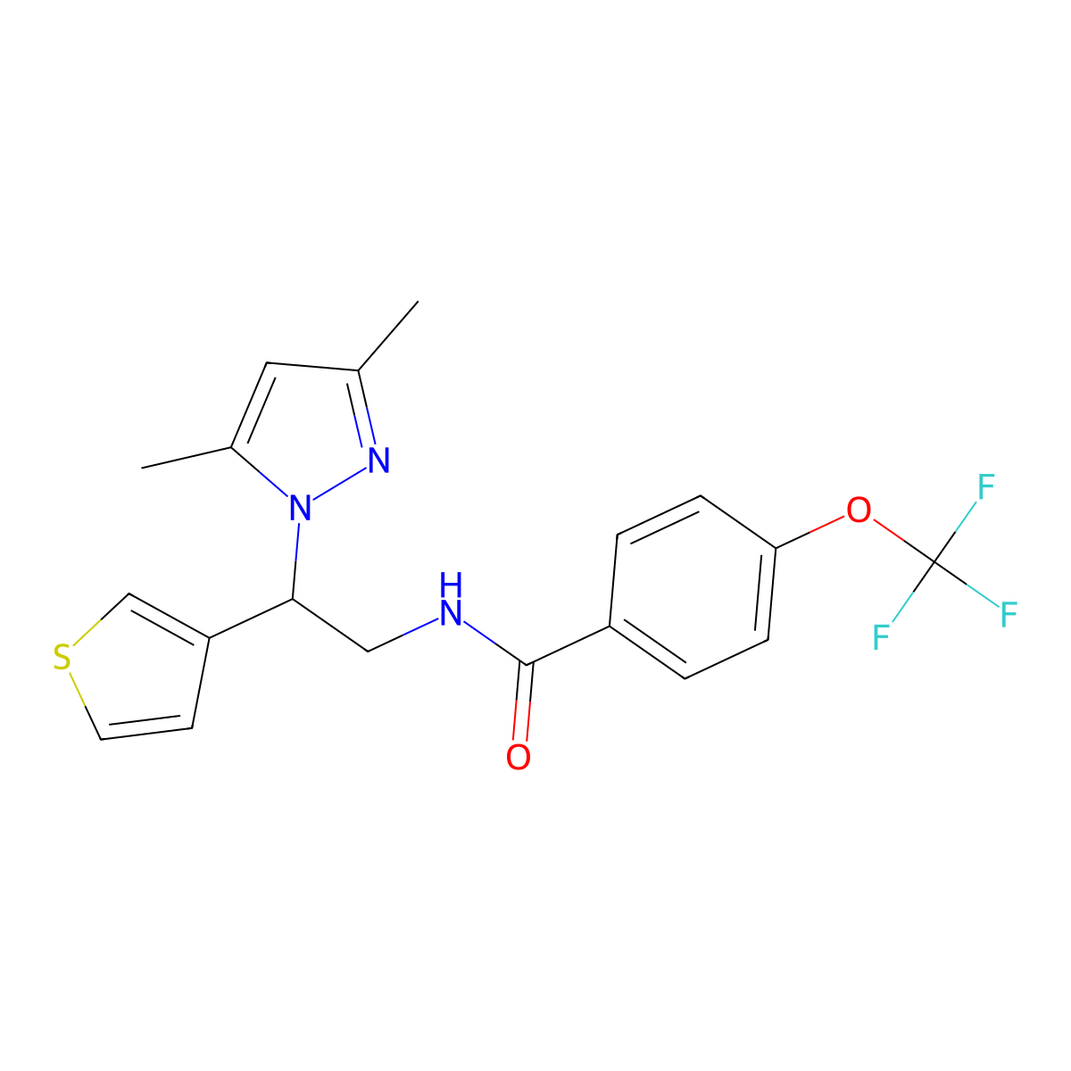 N-[2-(3,5-dimethyl-1H-pyrazol-1-yl)-2-(thiophen-3-yl)ethyl]-4-(trifluoromethoxy)benzamide molecular structure, CAS 2034252-54-3