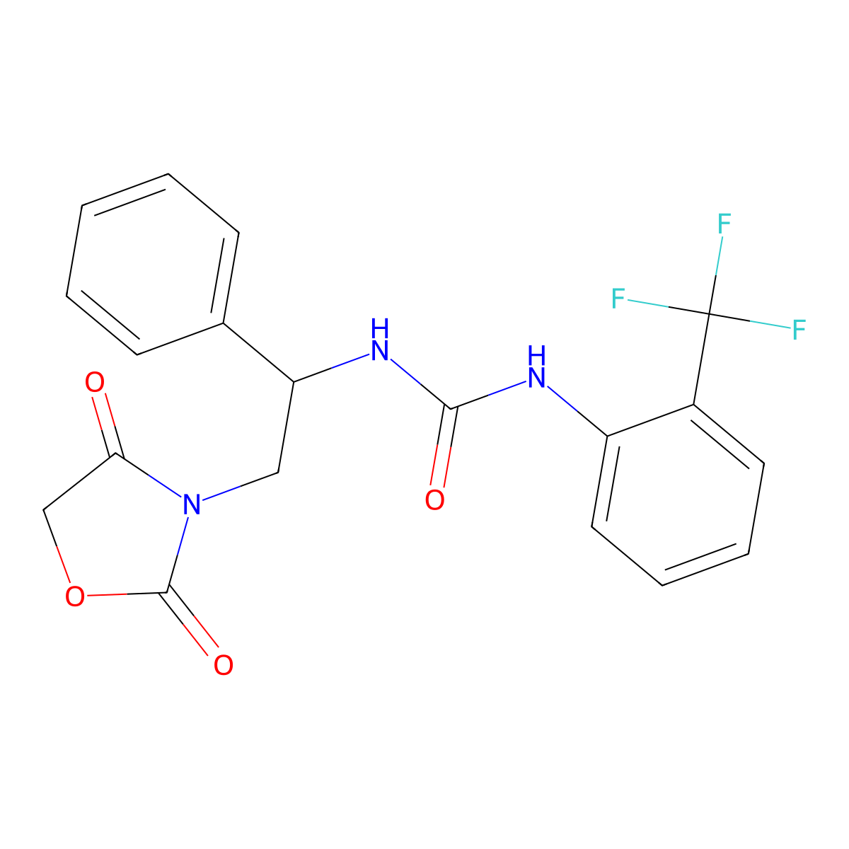 1-(2-(2,4-Dioxooxazolidin-3-yl)-1-phenylethyl)-3-(2-(trifluoromethyl)phenyl)urea molecular structure, CAS 2034252-56-5