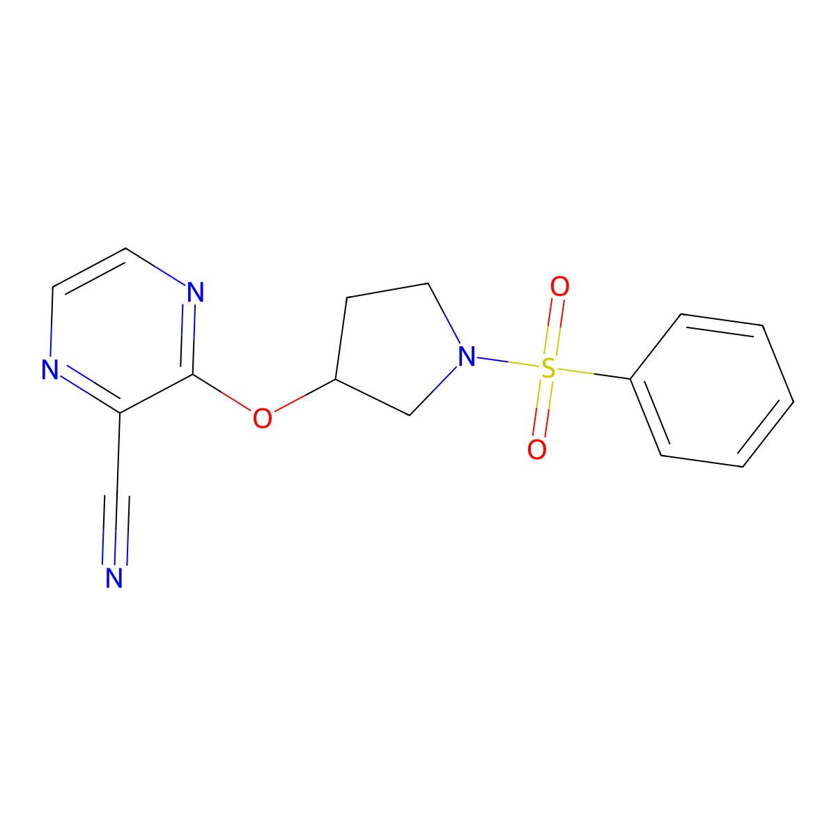 3-((1-(Phenylsulfonyl)pyrrolidin-3-yl)oxy)pyrazine-2-carbonitrile molecular structure, CAS 2034252-59-8