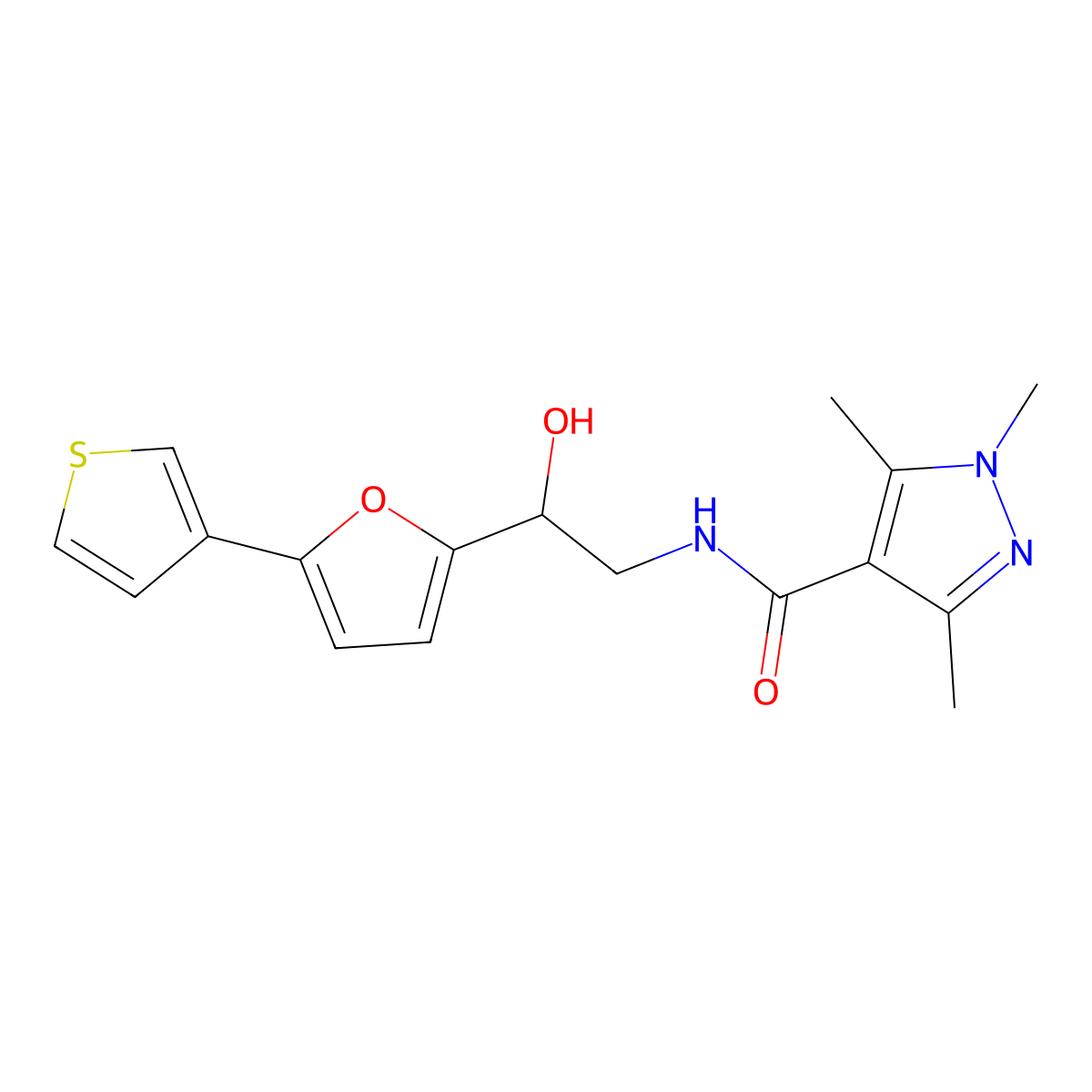 N-{2-hydroxy-2-[5-(thiophen-3-yl)furan-2-yl]ethyl}-1,3,5-trimethyl-1H-pyrazole-4-carboxamide molecular structure, CAS 2034252-61-2