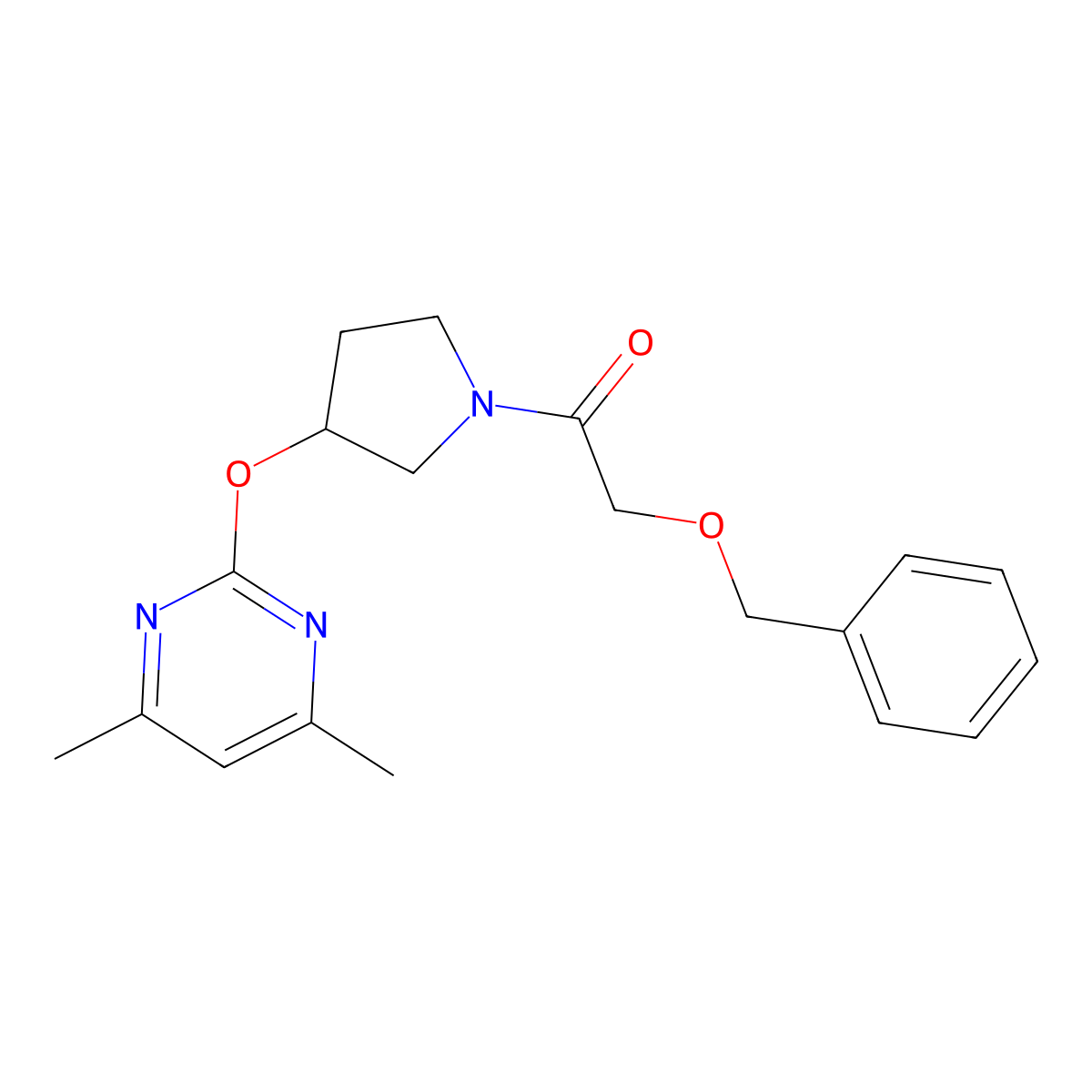2-(Benzyloxy)-1-(3-((4,6-dimethylpyrimidin-2-yl)oxy)pyrrolidin-1-yl)ethanone molecular structure, CAS 2034252-62-3