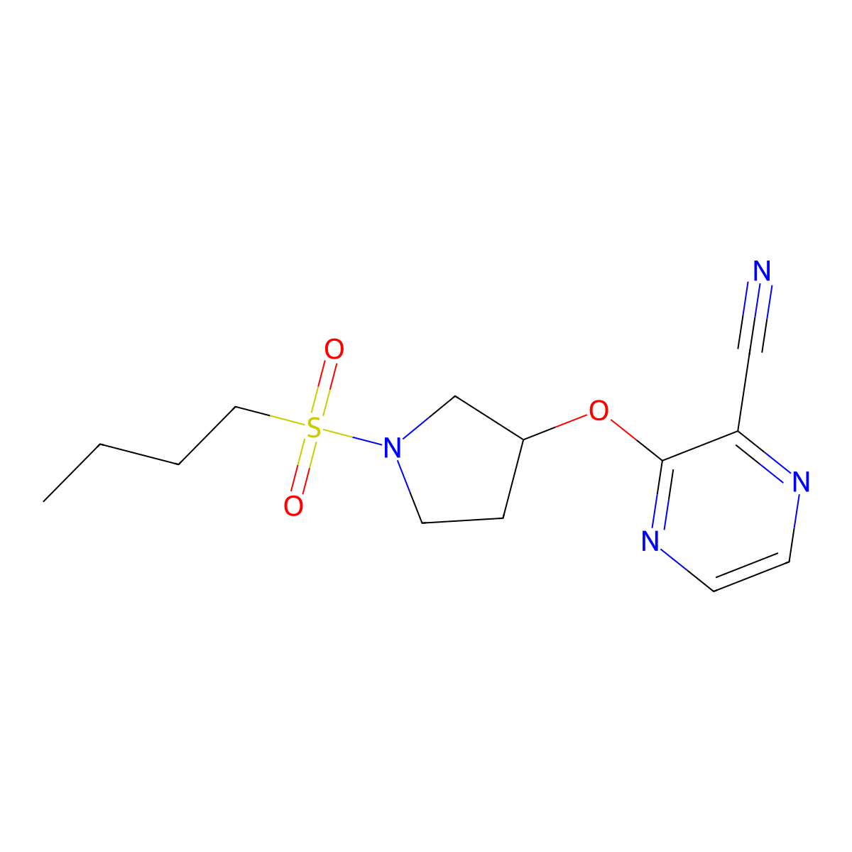 3-((1-(Butylsulfonyl)pyrrolidin-3-yl)oxy)pyrazine-2-carbonitrile molecular structure, CAS 2034252-65-6