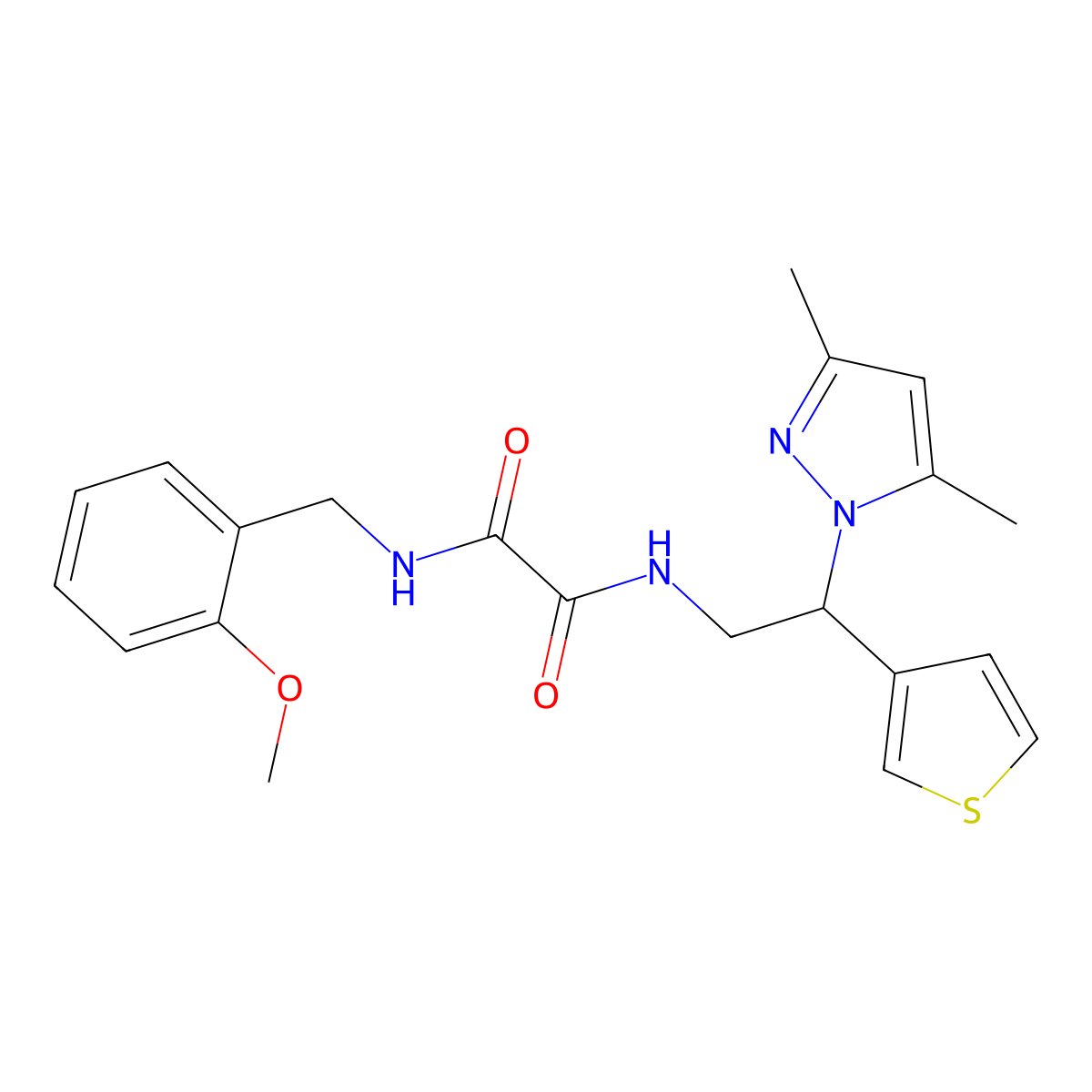 N1-(2-(3,5-dimethyl-1H-pyrazol-1-yl)-2-(thiophen-3-yl)ethyl)-N2-(2-methoxybenzyl)oxalamide molecular structure, CAS 2034252-69-0